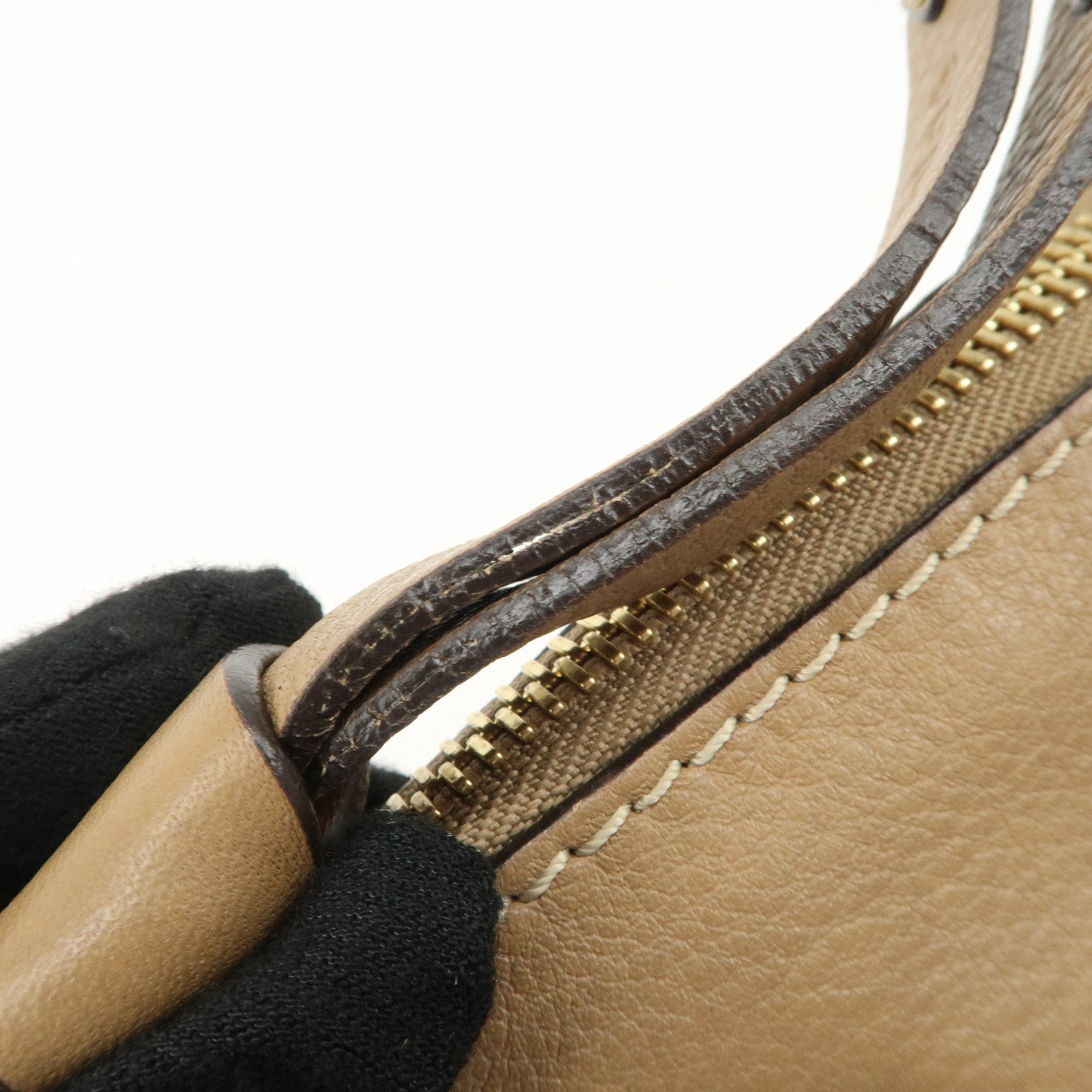 Chloe Marcie Leather Tote Bag Hand Bag Shoulder Bag Beige Used