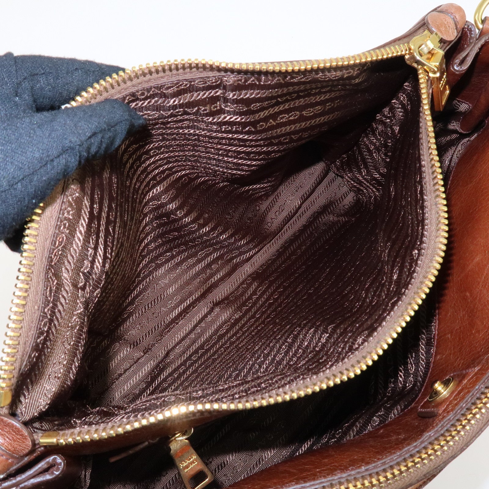 PRADA Leather 2Way Bag Shoulder Bag Hand Bag Brown Used