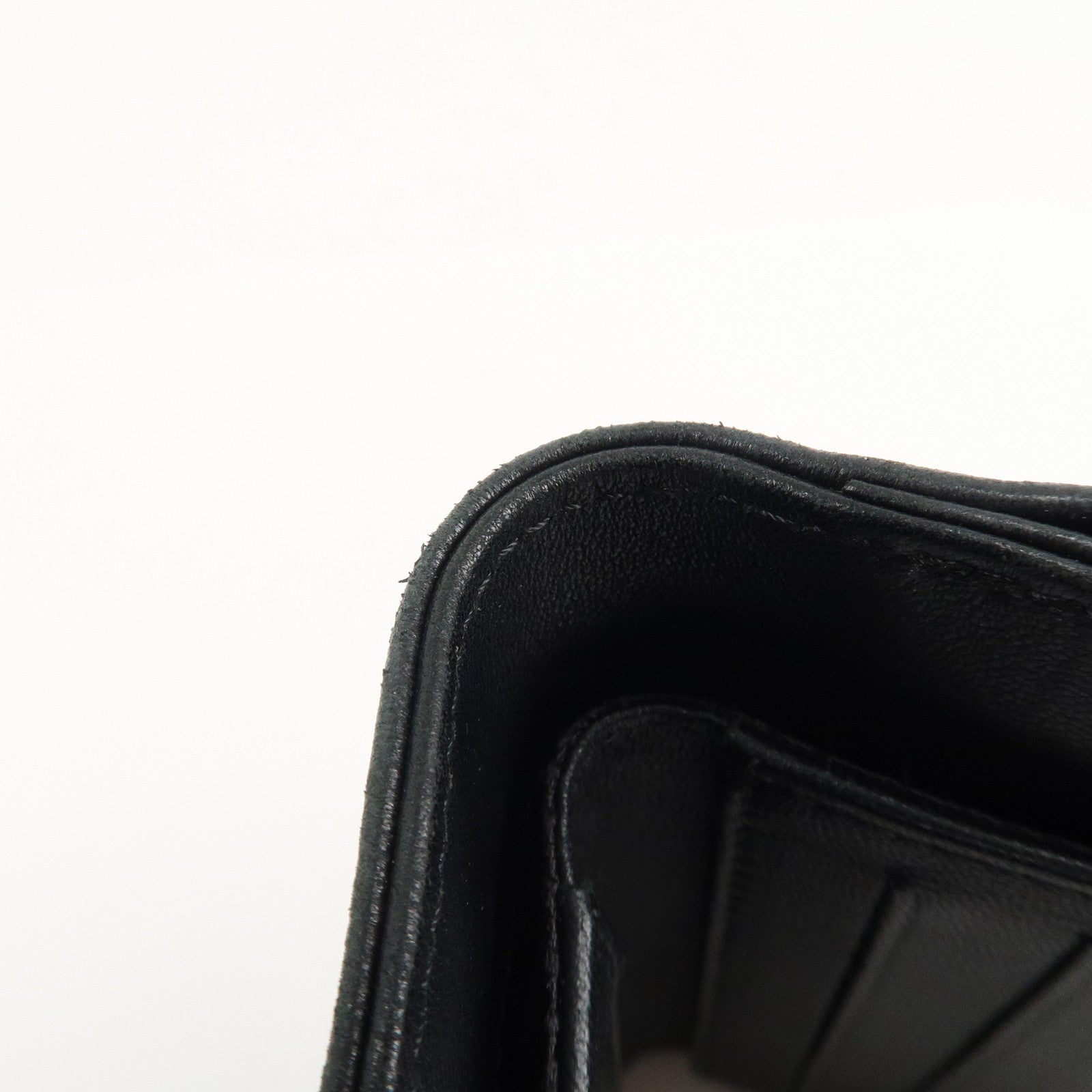 CHANEL Icon Line Lamb Skin W Flap Bi-fold Wallet Black A24212 Used