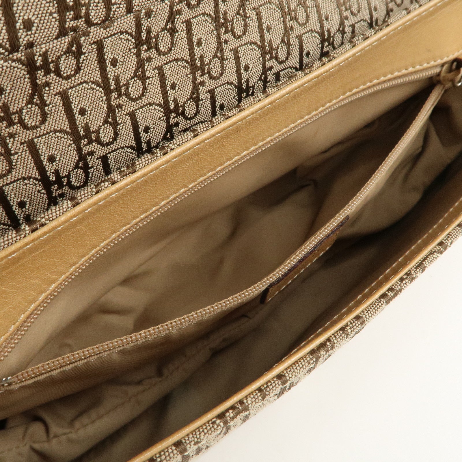 Christian Dior Trotter Canvas Leather Shoulder Bag Beige Used