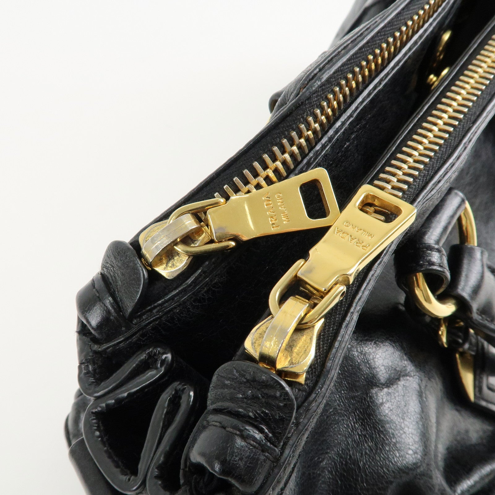 PRADA Leather 2Way Hand Bag Shoulder Bag Black BN2324 Used