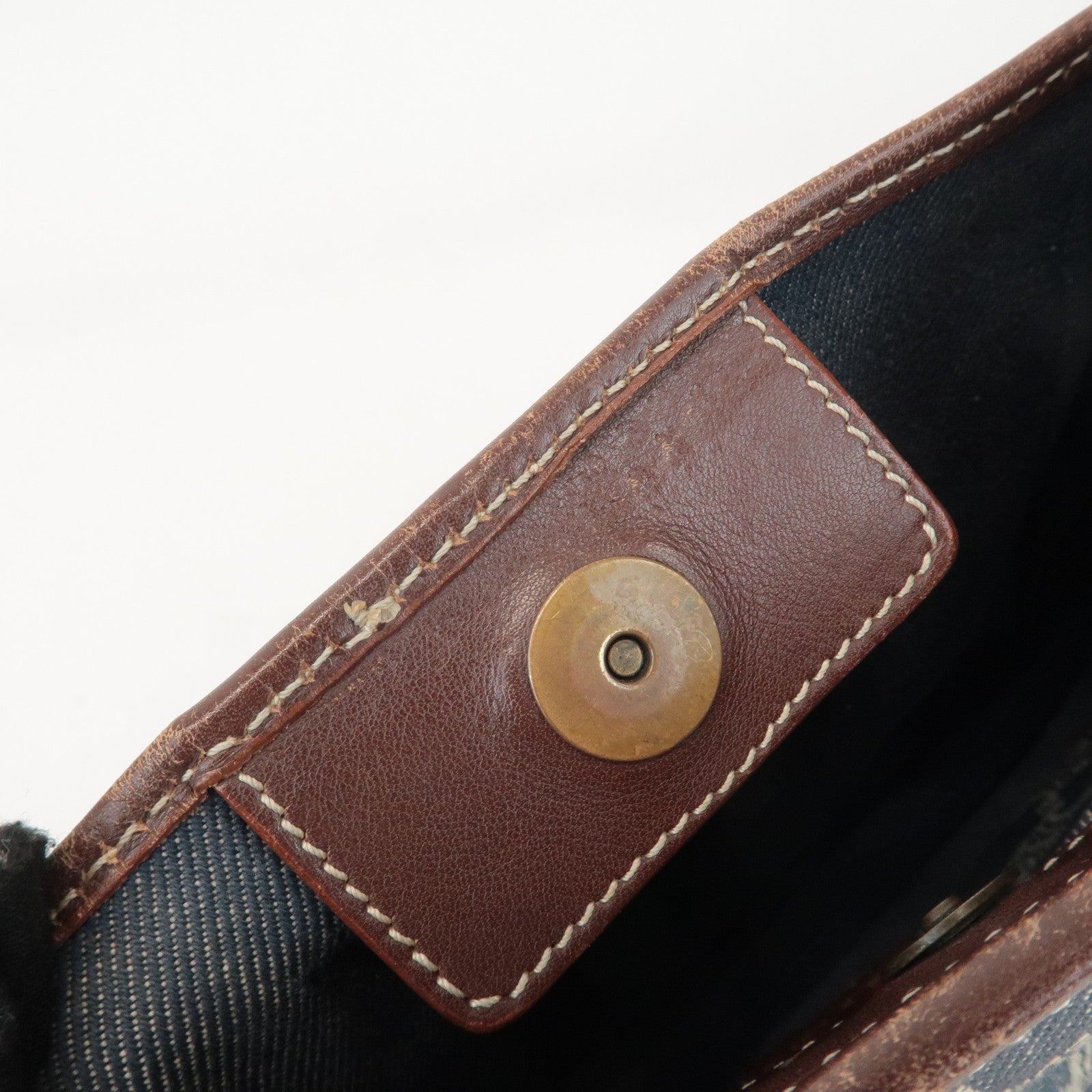 CELINE Macadam Denim Leather Shoulder Bag Blue Brown Used