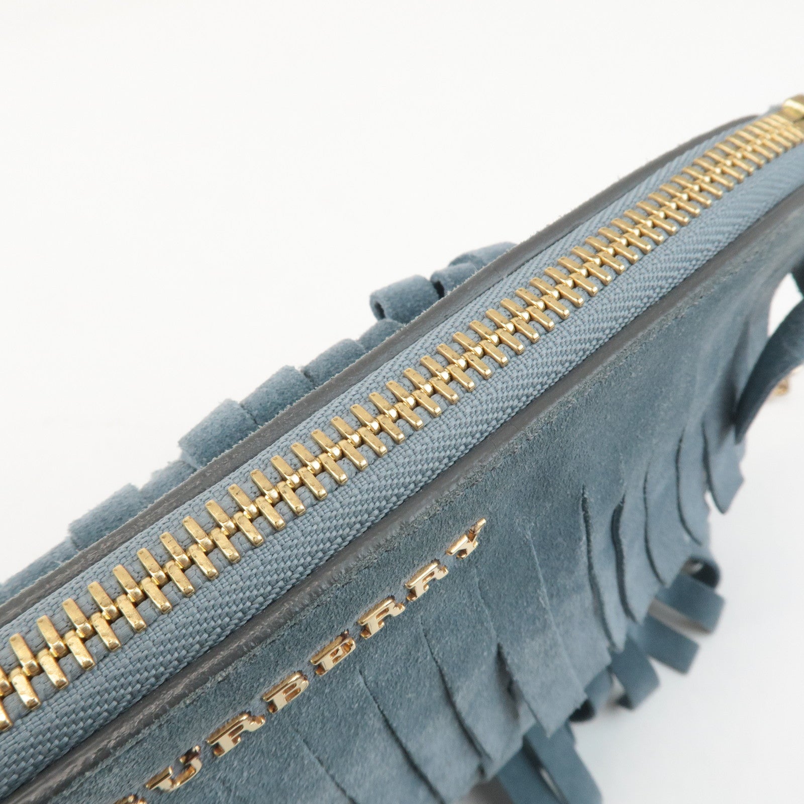 BURBERRY Leather Suede Chain Sholder Bag Hand Bag Light Blue Used