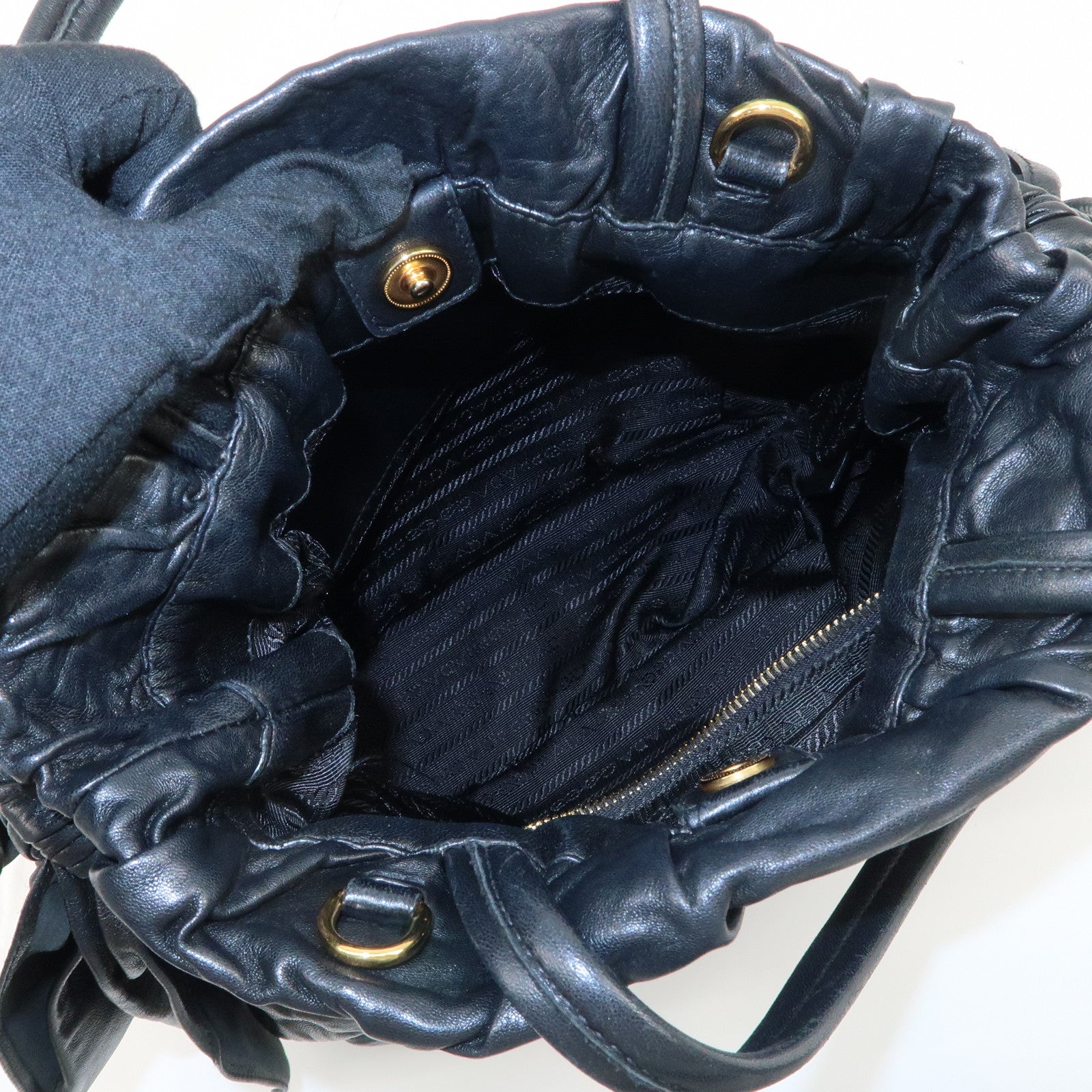 PRADA Leather Ribbon 2Way Bag Hand Bag Shoulder Bag BN1760 Used