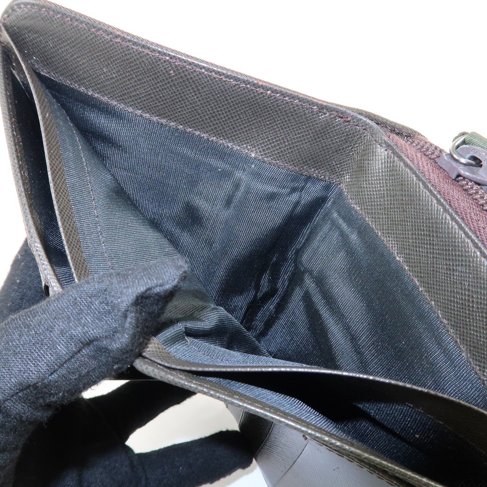 PRADA Logo Leather Bi-Fold Wallet Small Wallet Khaki Used