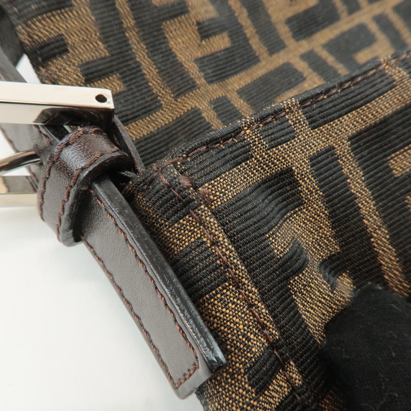 FENDI Mamma Baguette Zucca Canvas Shoulder Bag Brown Black 26424 Used