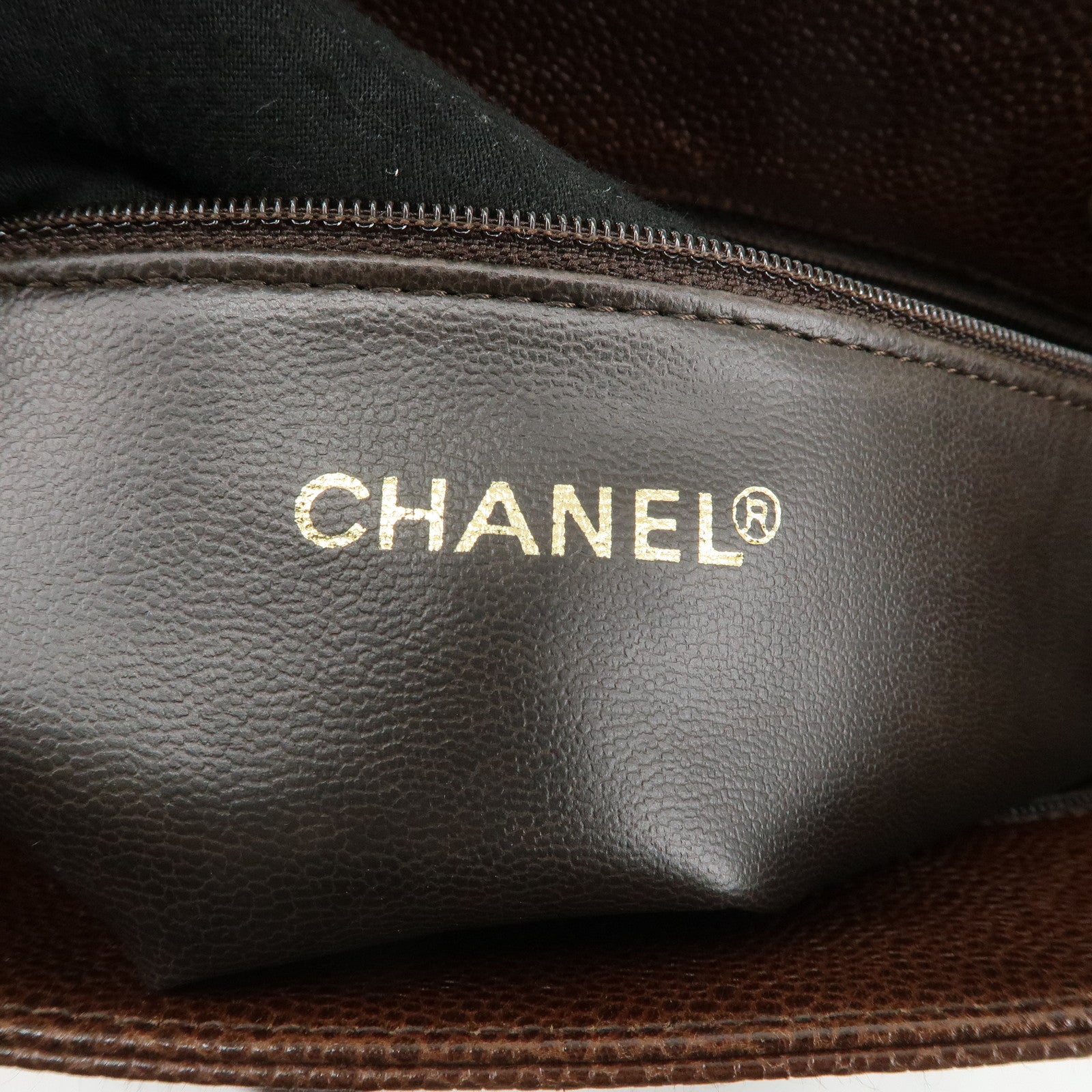 CHANEL Caviar Skin Coco Mark Chain Tote Bag Shoulder Bag Brown Used