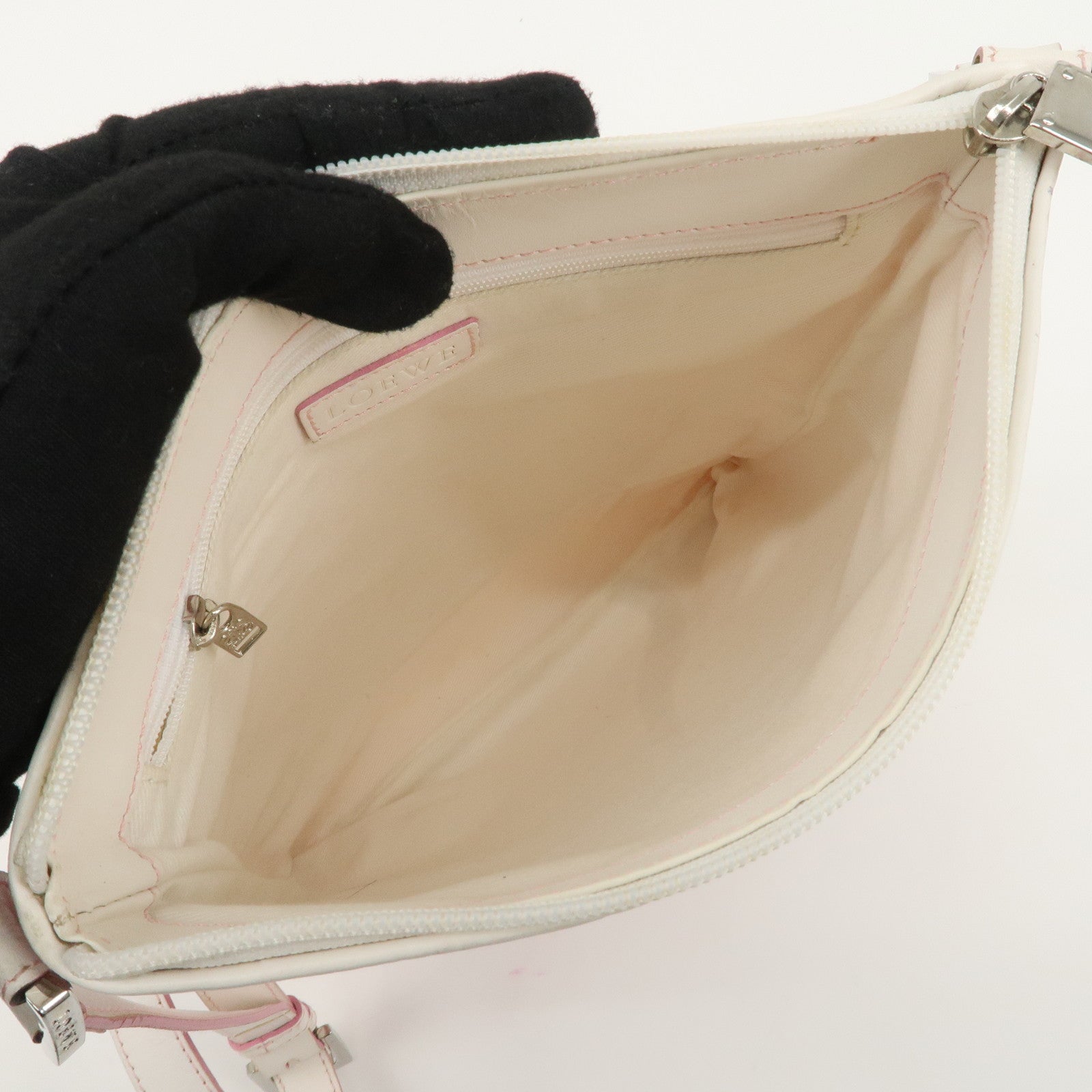 LOEWE Anagram Canvas Leather Shoulder bag Pink Used