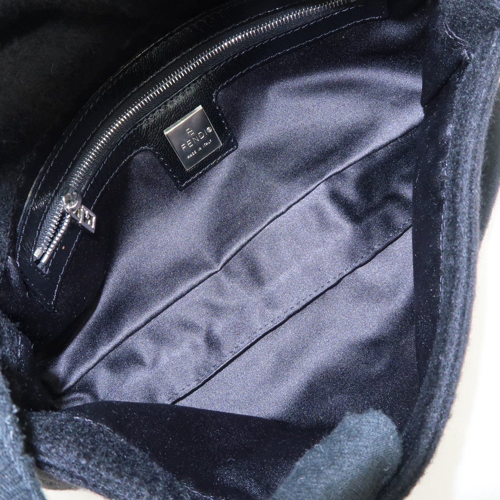 FENDI Mamma Baguette Cashmere Leather Shoulder Bag Black 26424 Used
