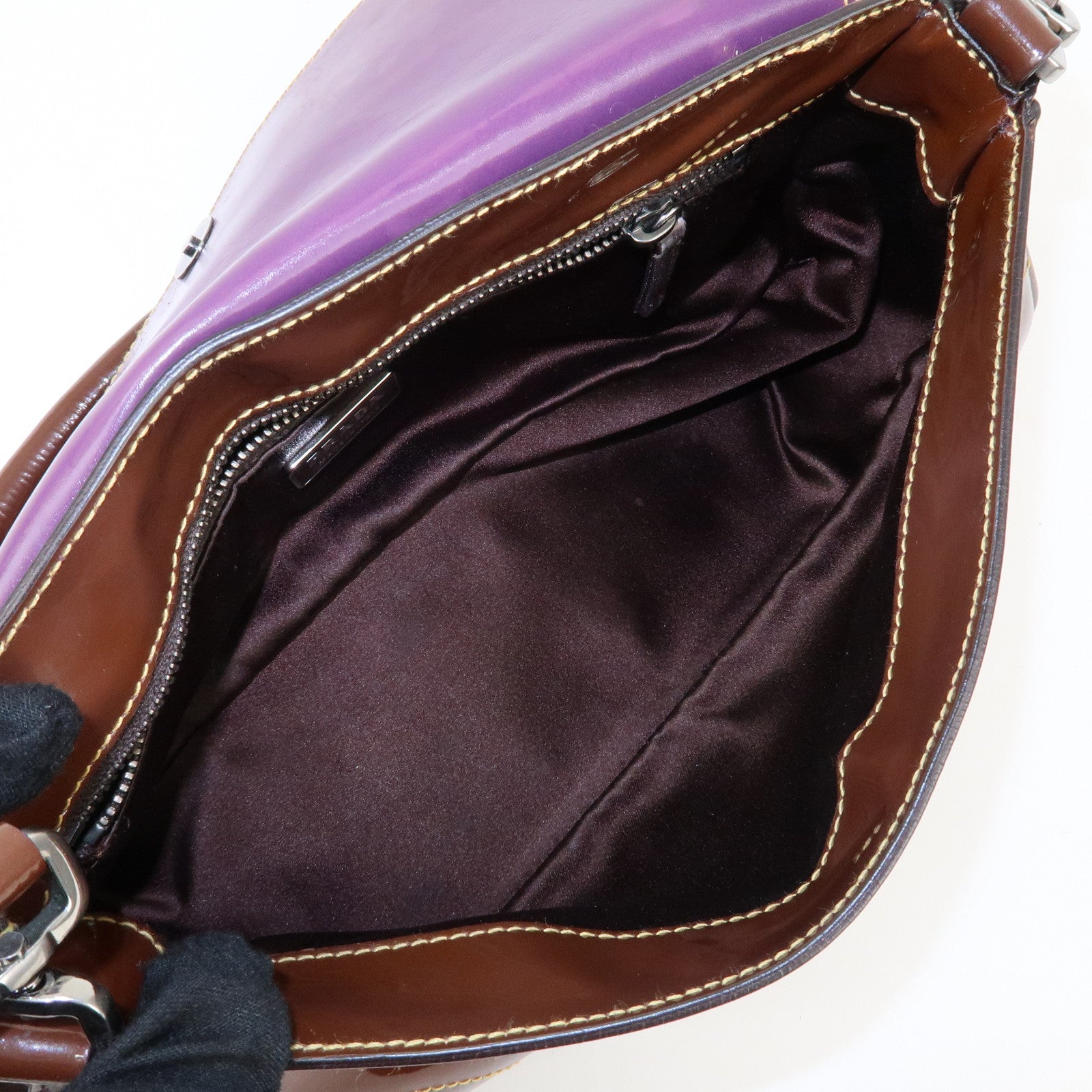 PRADA Patent Leather Shoulder Bag Brown Used