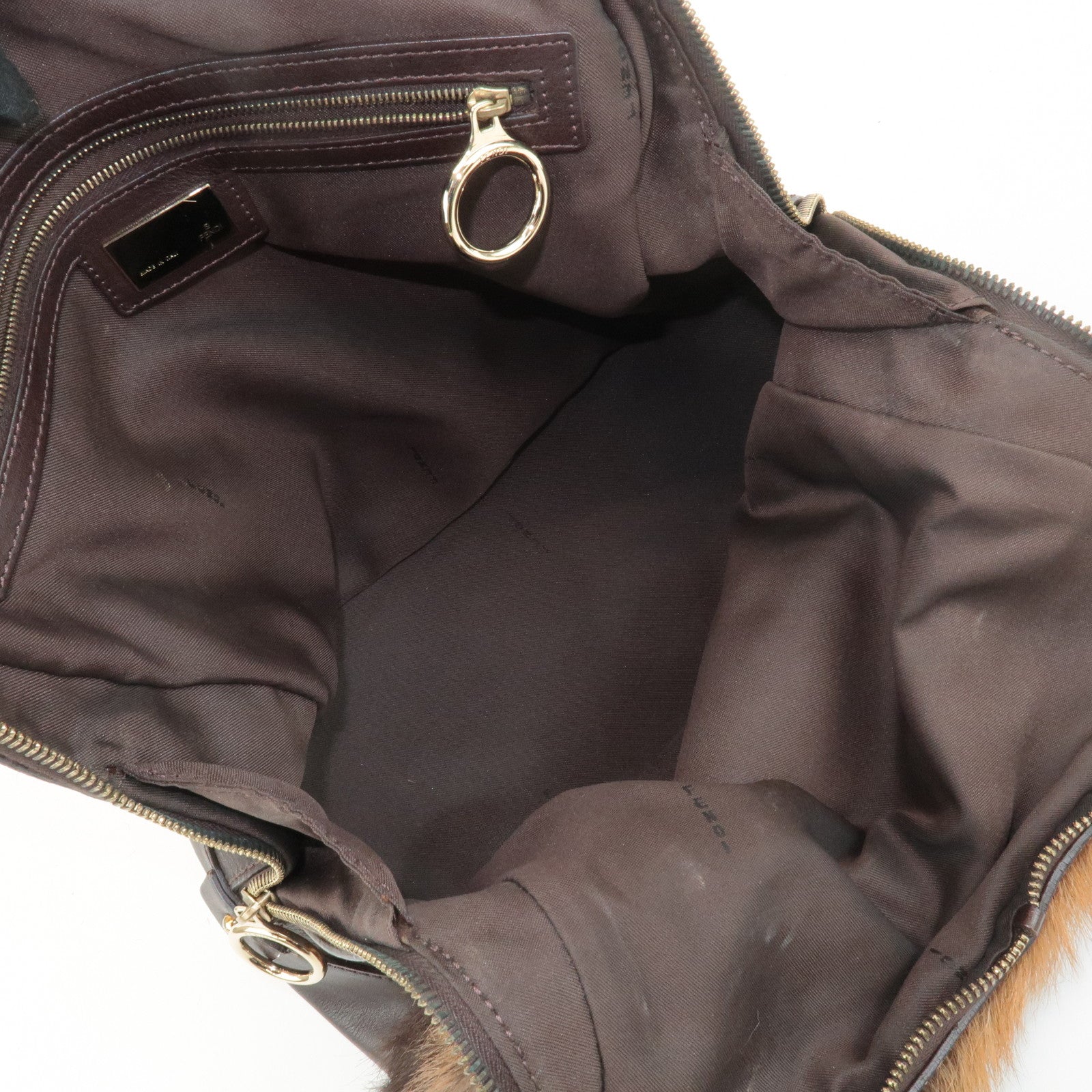 FENDI Unborn Calf Leather Hand Bag Shoulder Bag Brown 8BR286 Used