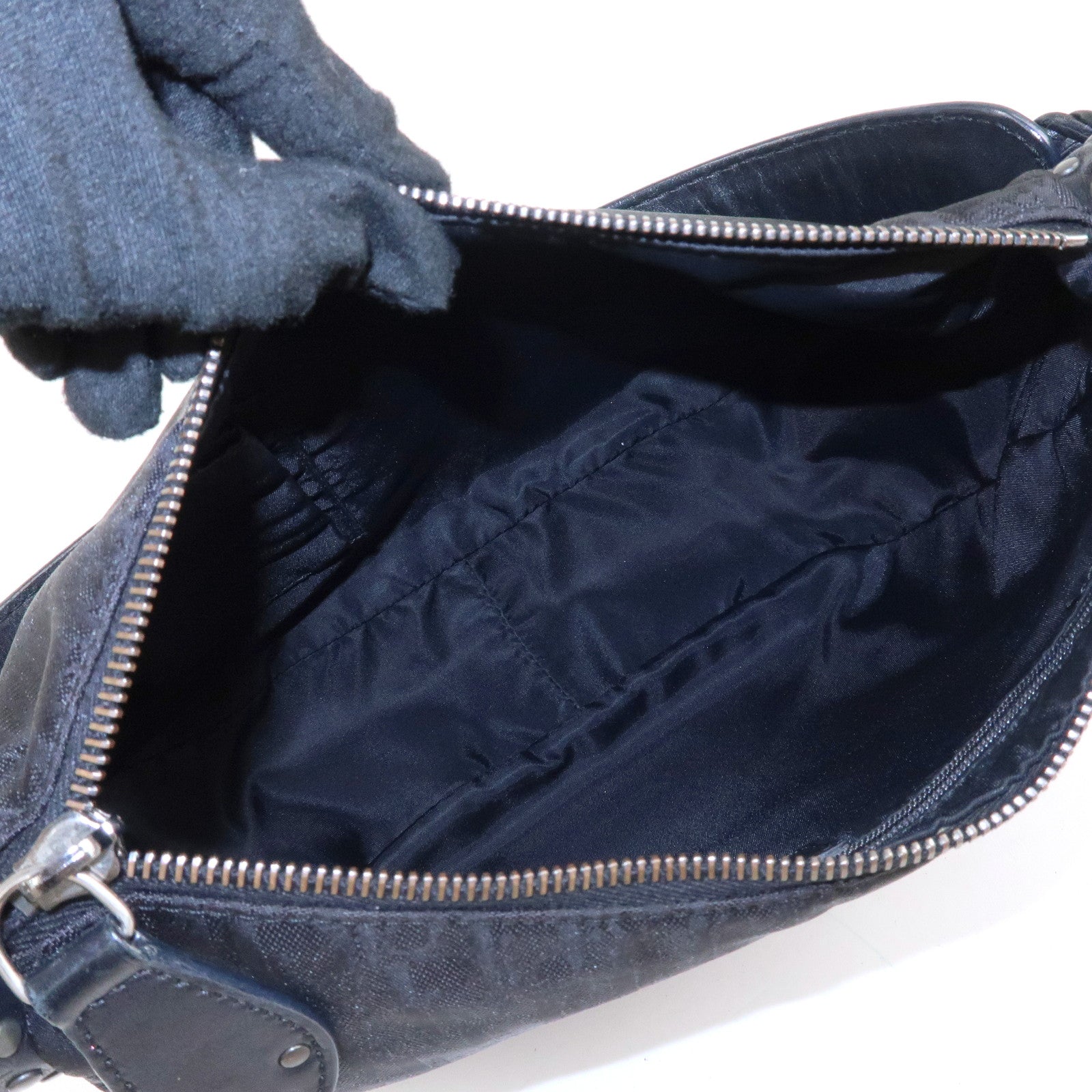 BVLGARI Logo Mania Canvas Leather Tote Bag Shoulder Bag Black Used