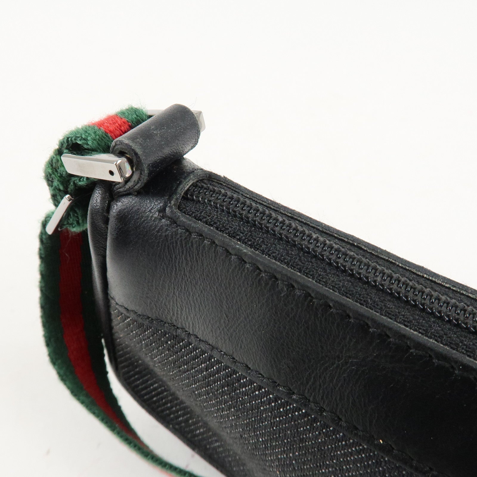 GUCCI Sherry Canvas Leather Accessory Pouch Hand Bag Black 92820 Used
