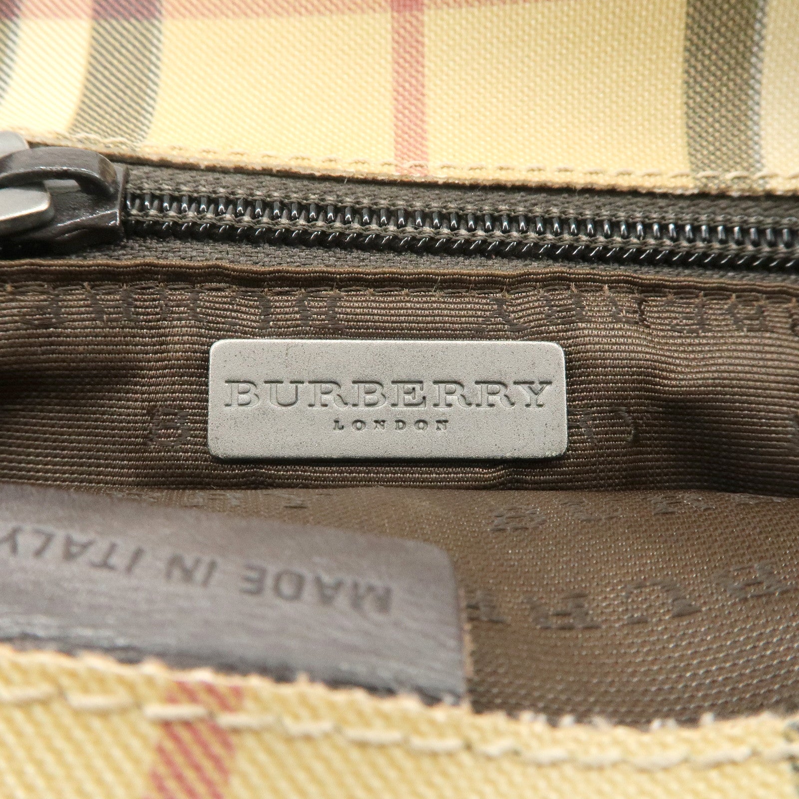 BURBERRY Nova Plaid PVC Leather Tote Bag Beige Brown Used