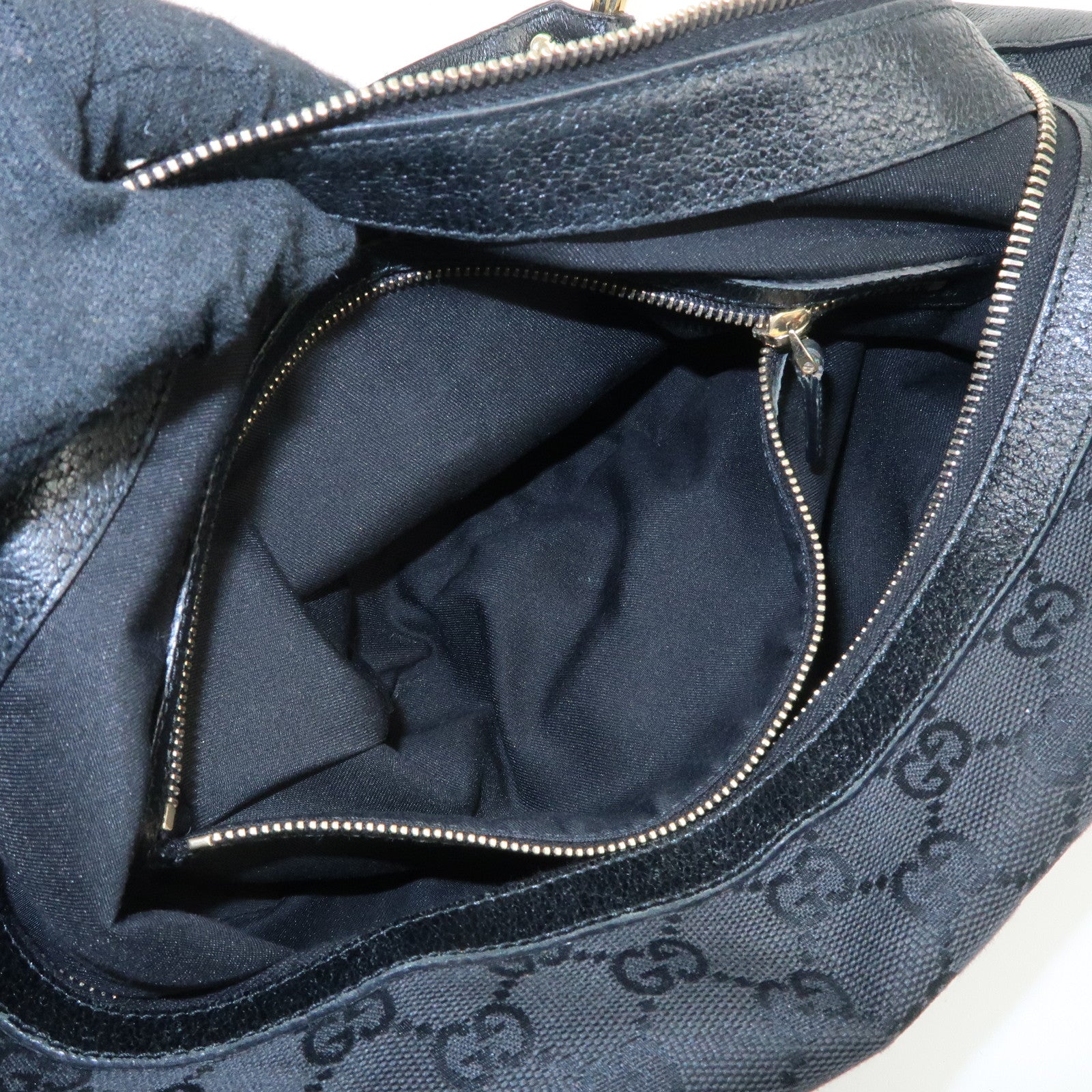 GUCCI Bamboo Sherry GG Canvas Leather Shoulder Bag Black 131036 Used