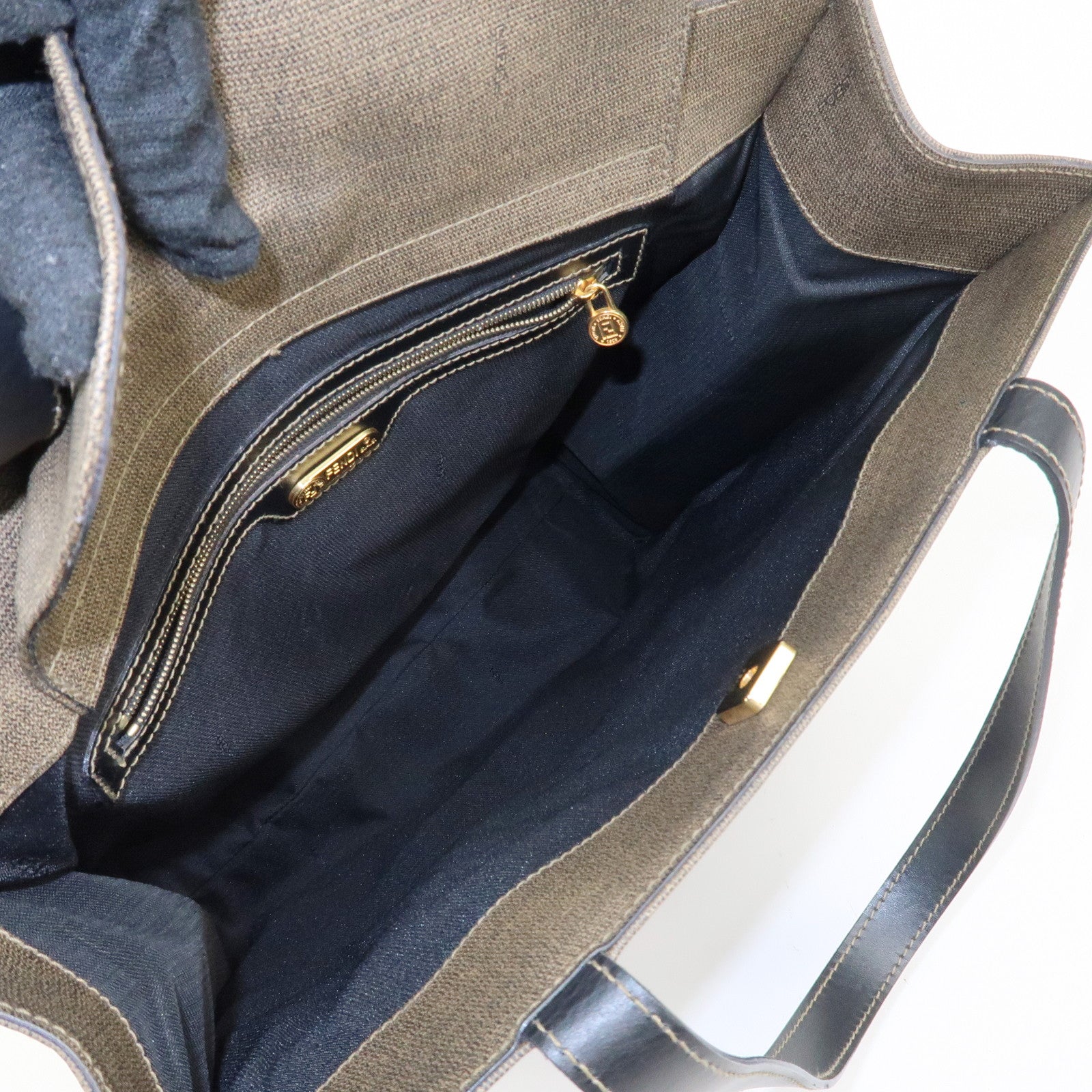 FENDI PVC Leather Tote Bag Hand Bag Shoulder Bag Brown Black Used