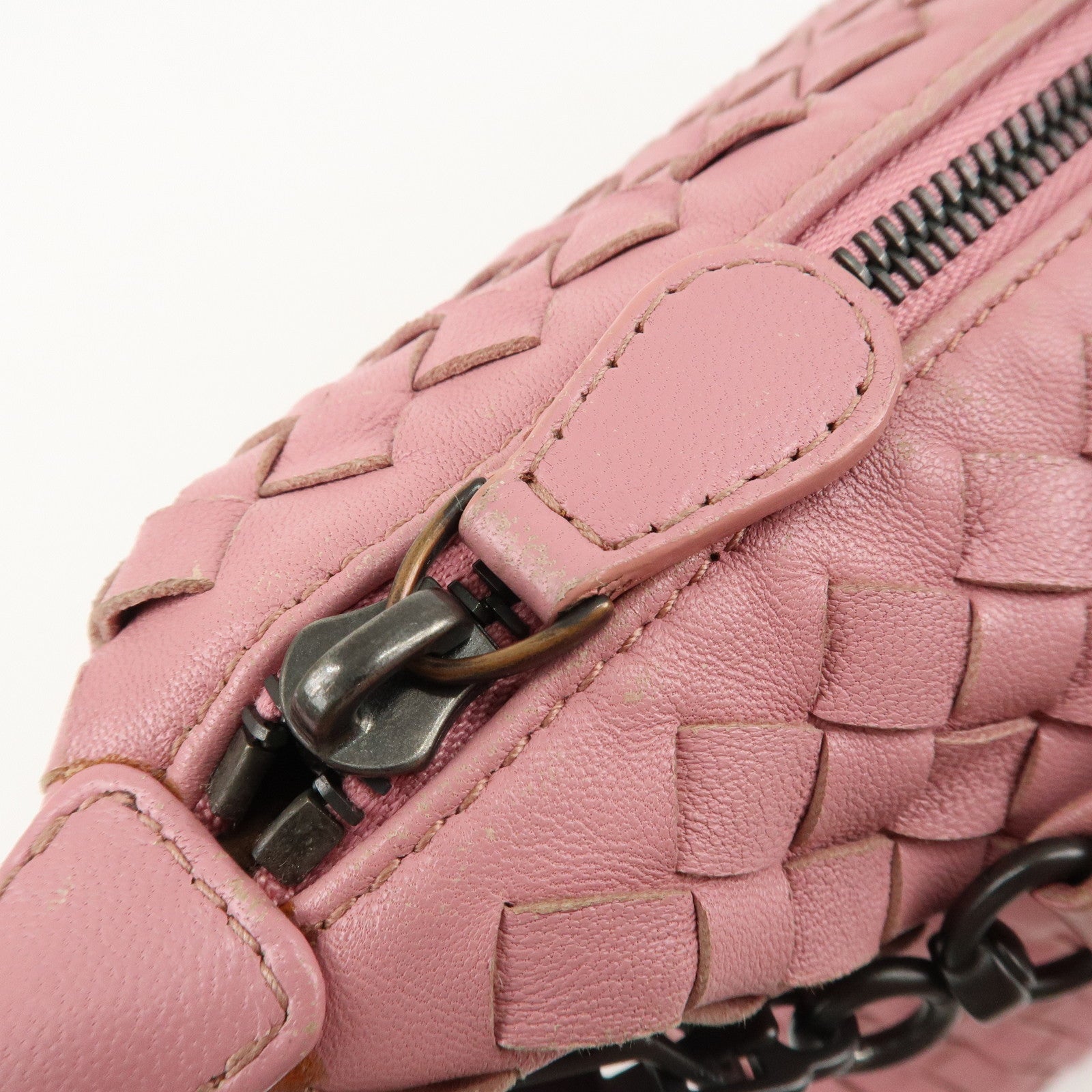 BOTTEGA VENETA Intrecciato Leather Shoulder Bag Pink Used