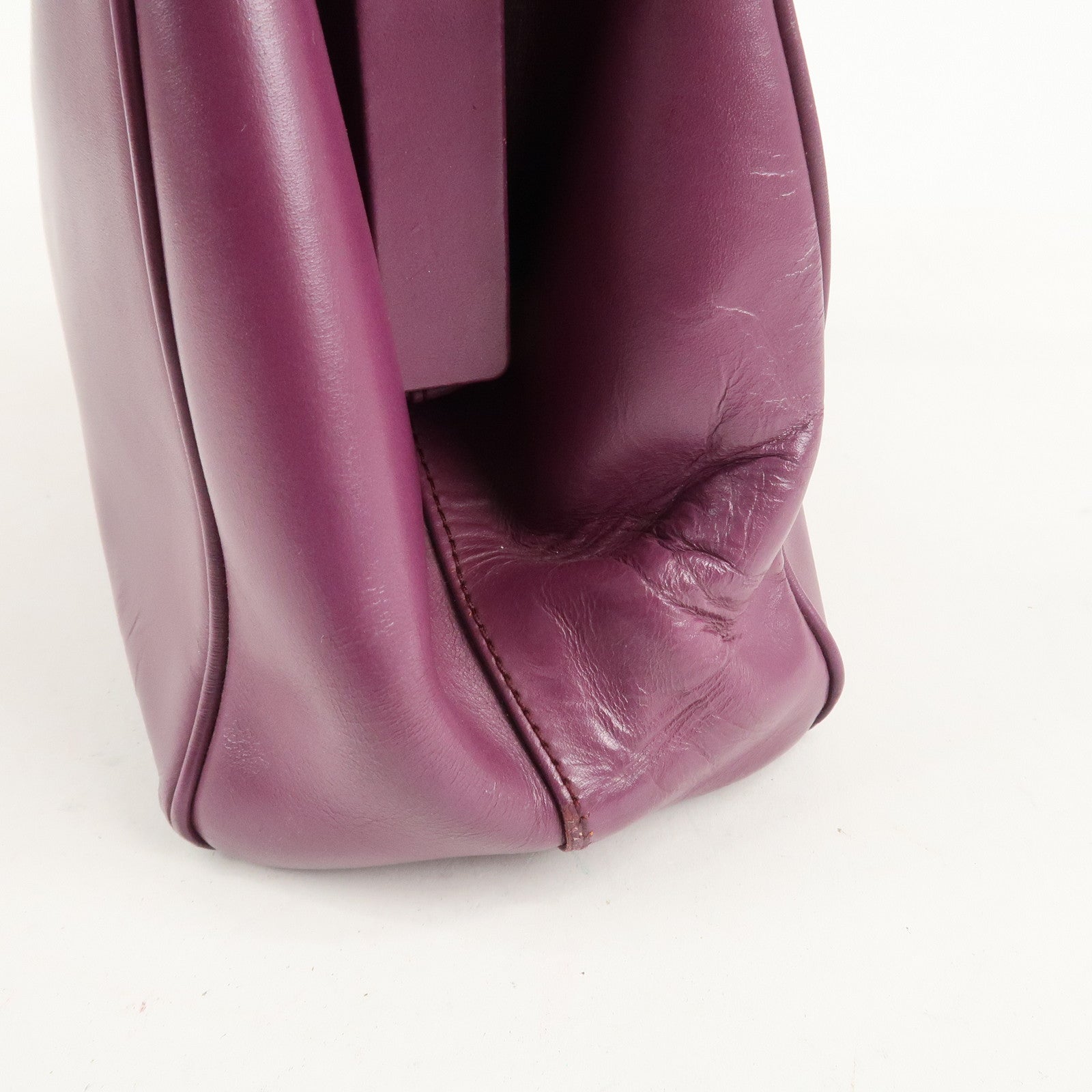 PRADA Leather Tote Bag Hand Bag Purple Antique Black HDW Used