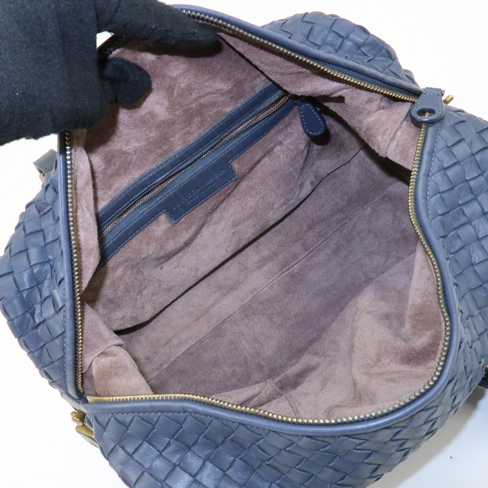 BOTTEGA VENETA Intrecciato Leather Hand Bag Shoulder Bag Navy Used