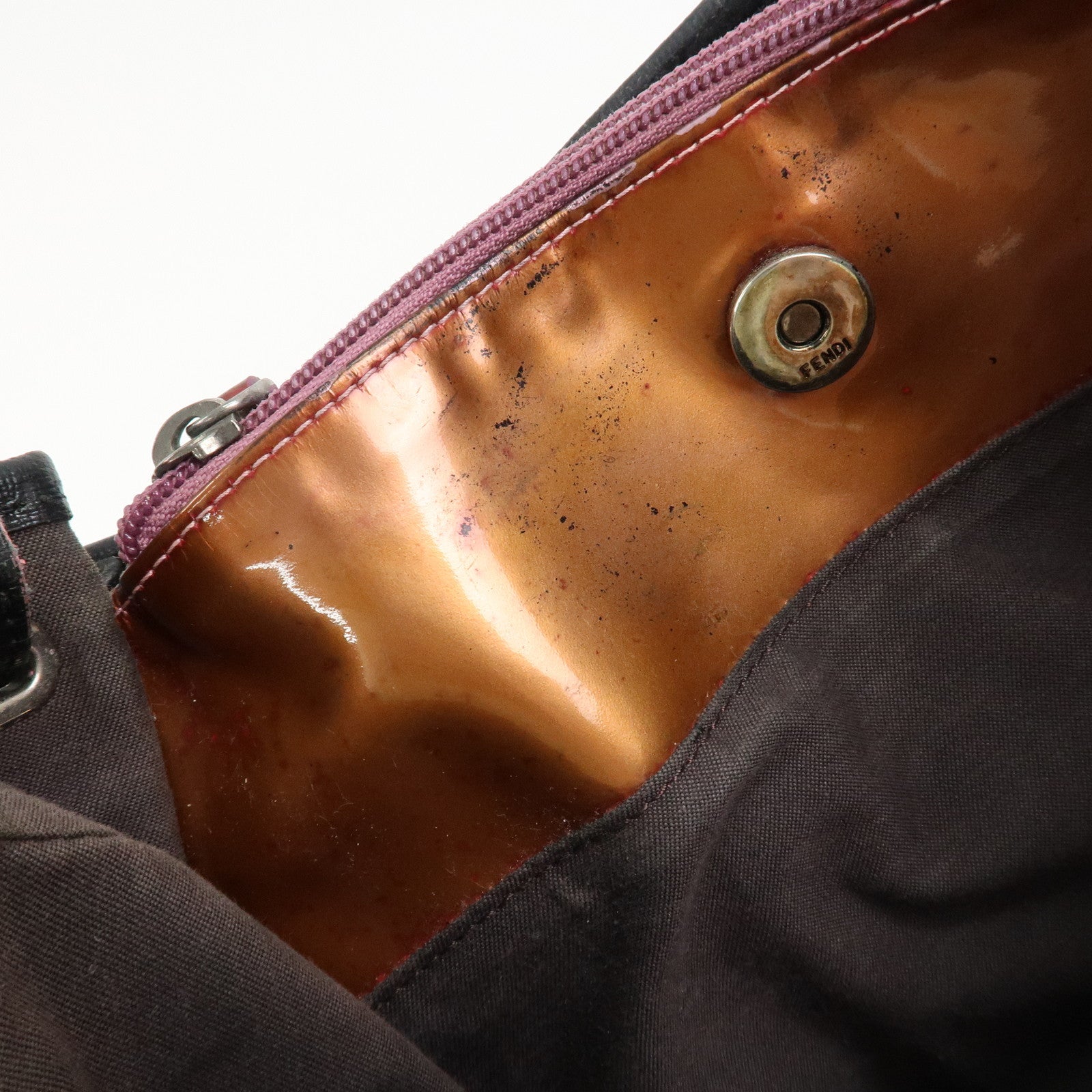 FENDI Zucchino Canvas Leather Tote Bag Black 8BH220 Used