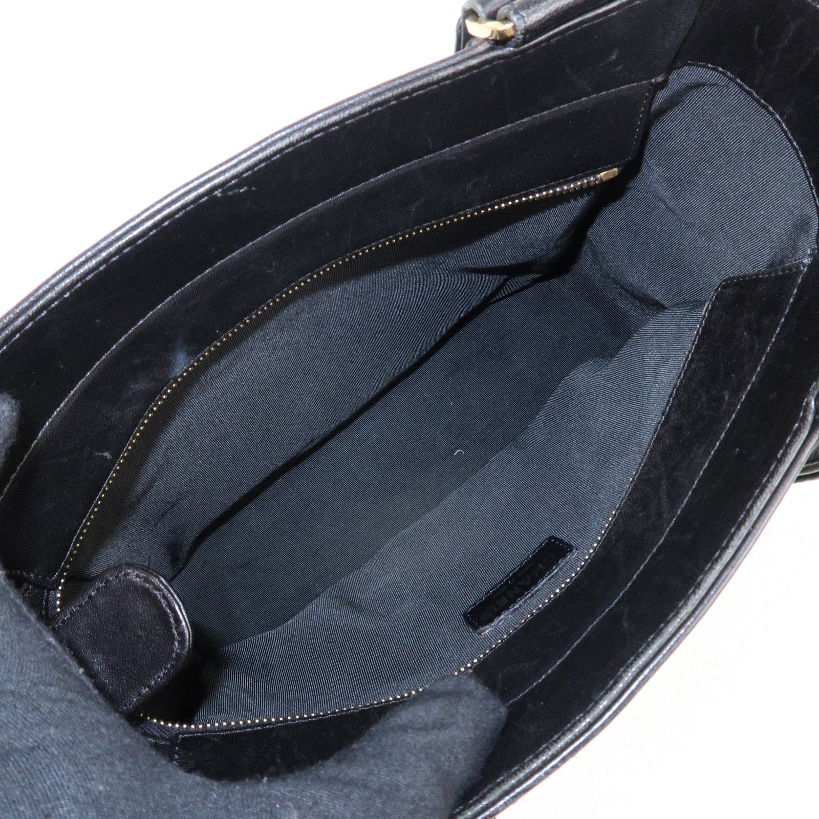 CHANEL COCO Mark Chocolate Bar Lamb Skin Shoulder Bag Black Used