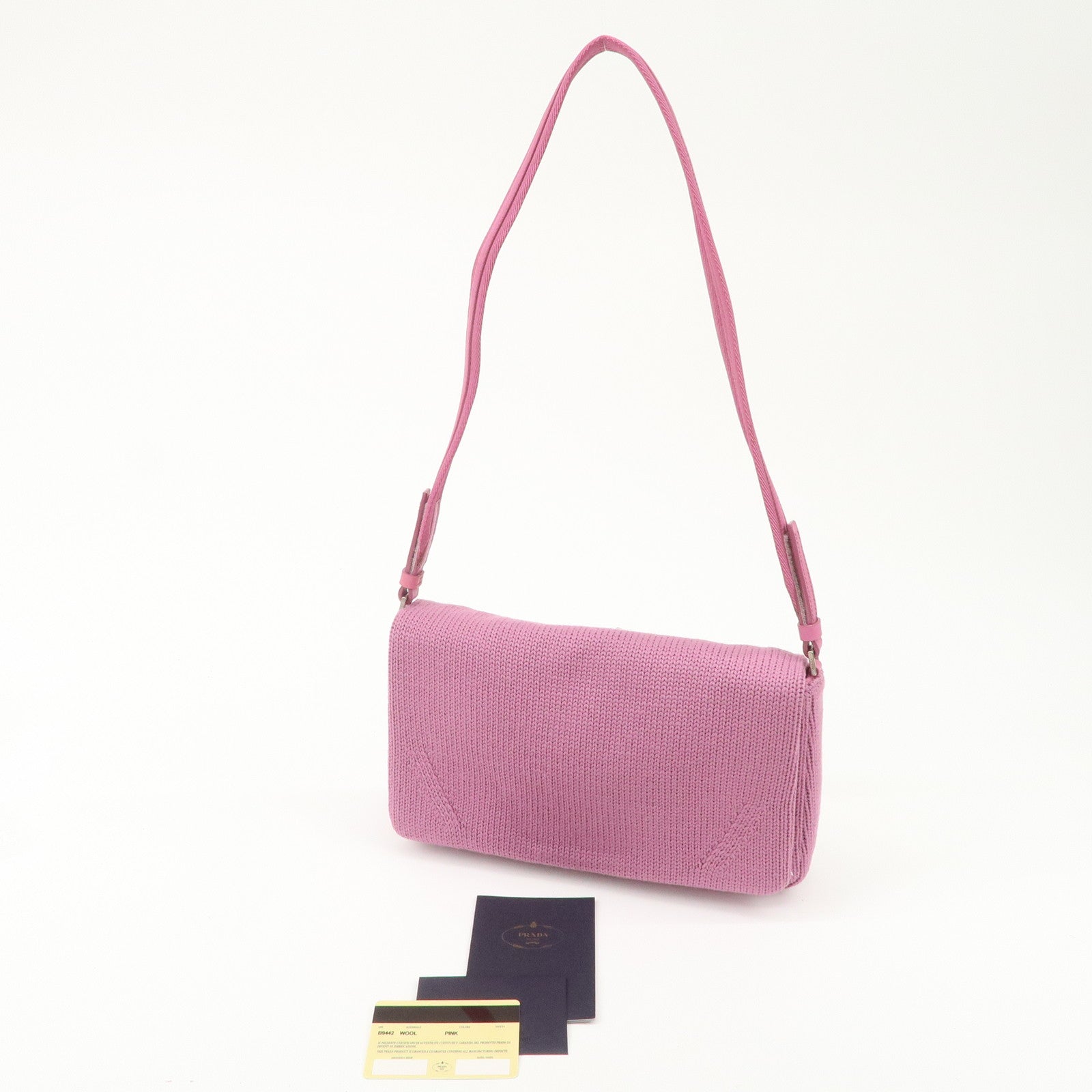 PRADA Wool Leather Shoulder Bag Lavender Used