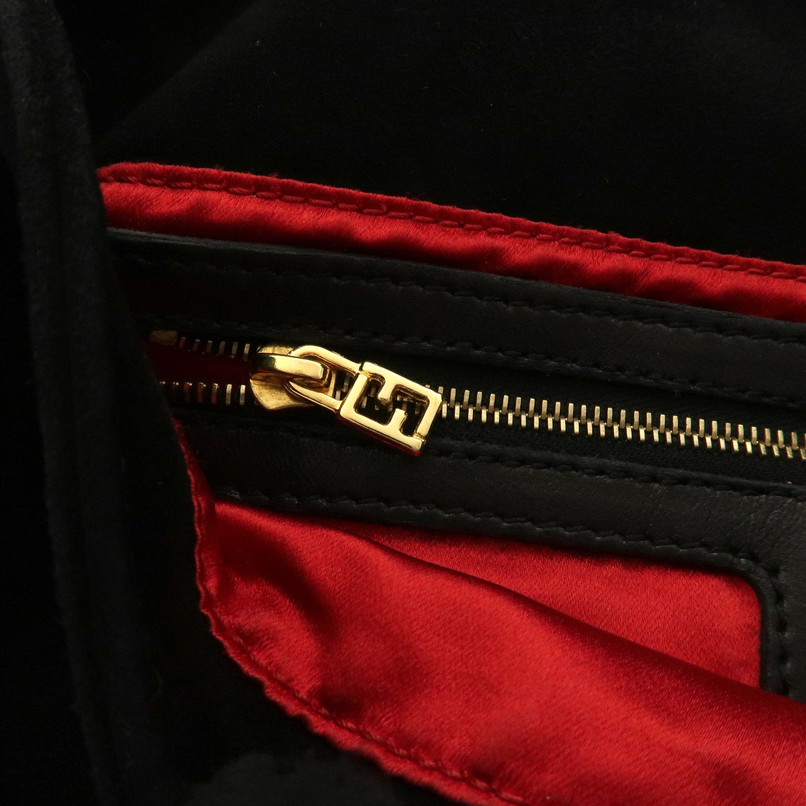 FENDI Mamma Bucket Suede Leather Shoulder Bag Black 26424 Used