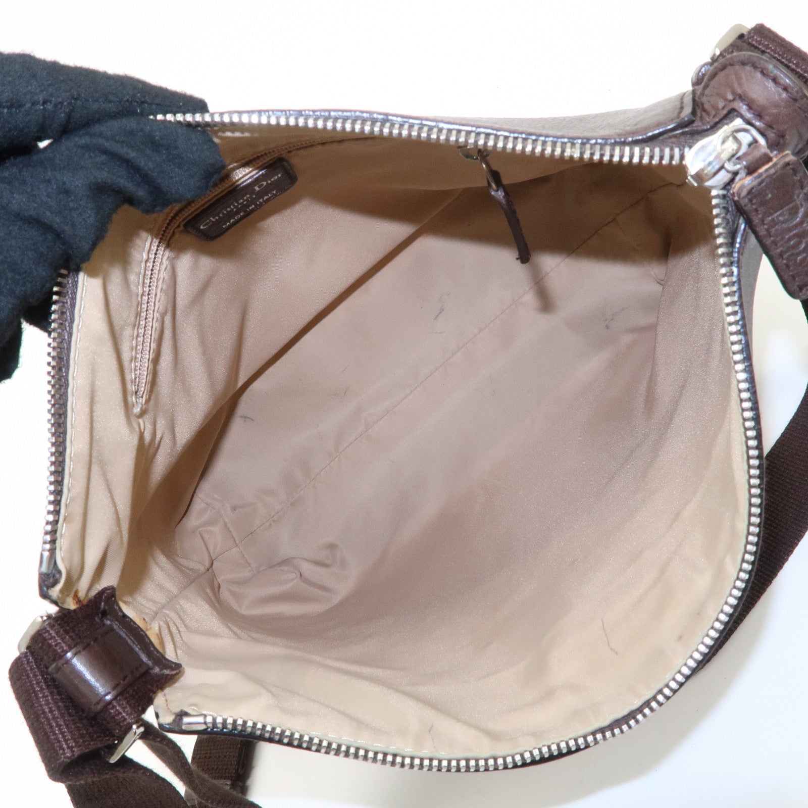 Christian Dior Trotter Canvas Leather Shoulder Bag Beige Brown Used