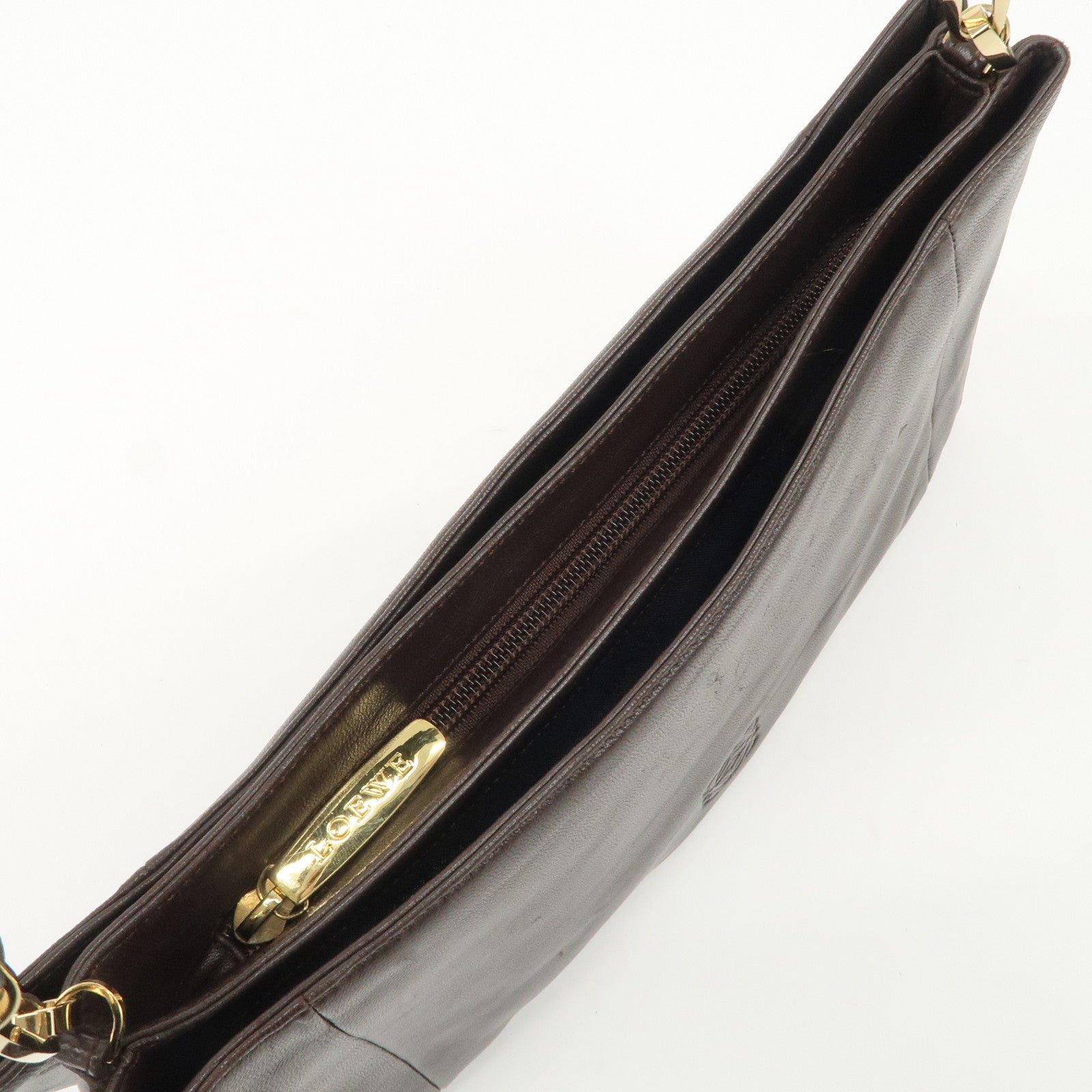 LOEWE Anagram Leather Shoulder Bag Hand Bag Gold HDW Brown Used