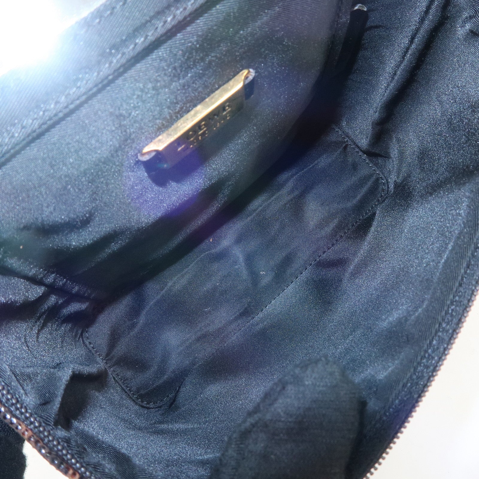 LOEWE Nylon Canvas Patent Leather Leopard Vanity Bag Black Beige Used