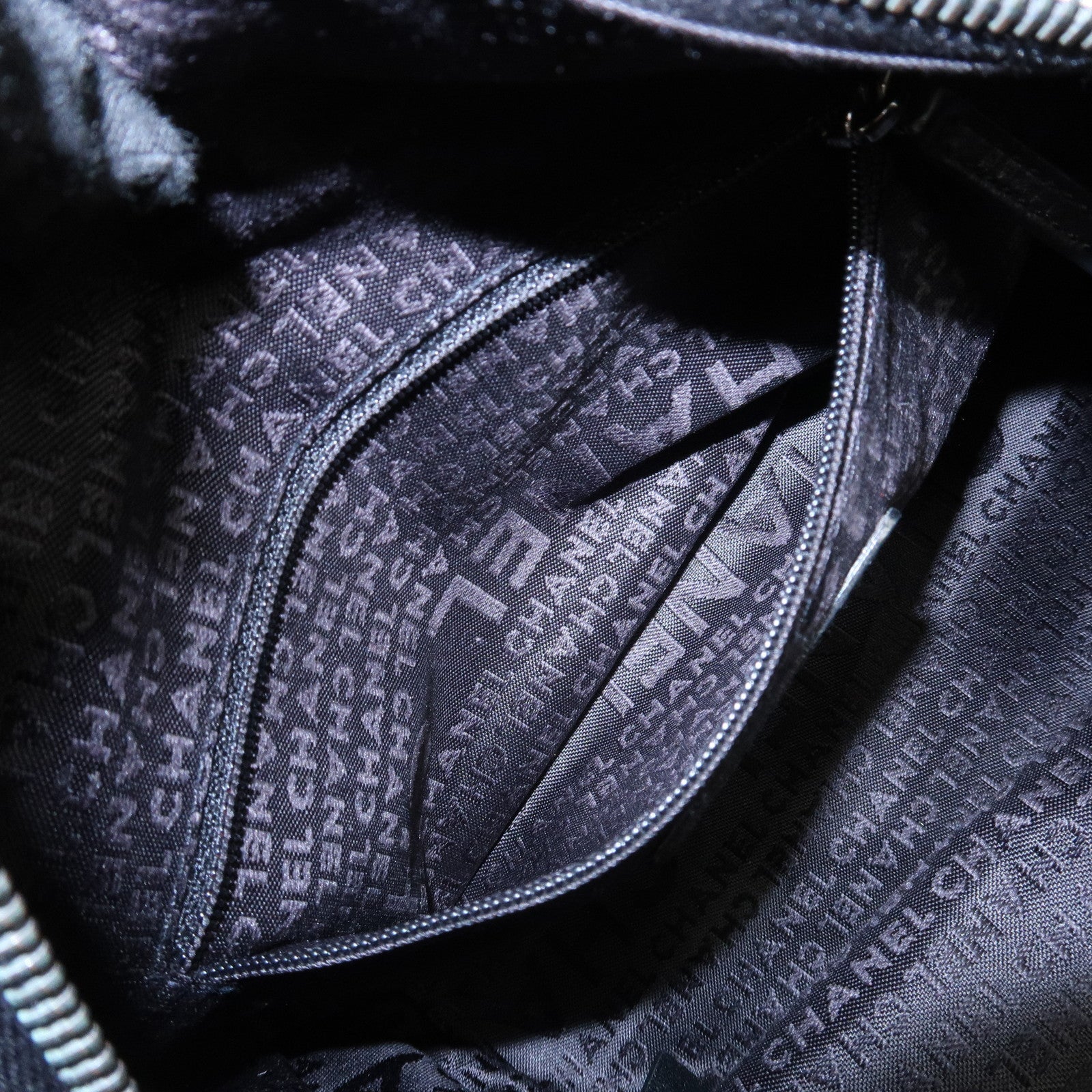 CHANEL Chocolate Bar Stitch Canvas Leather Mini Boston Bag Black Used