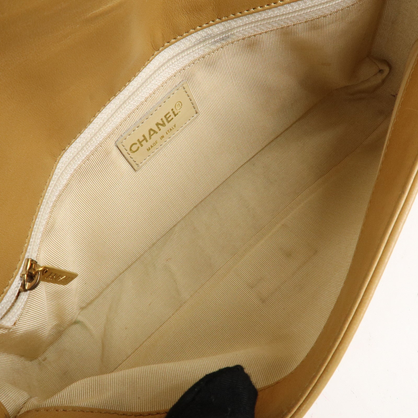 CHANEL COCO Mark Chocolate Bar Lamb Skin Shoulder Bag Beige Used