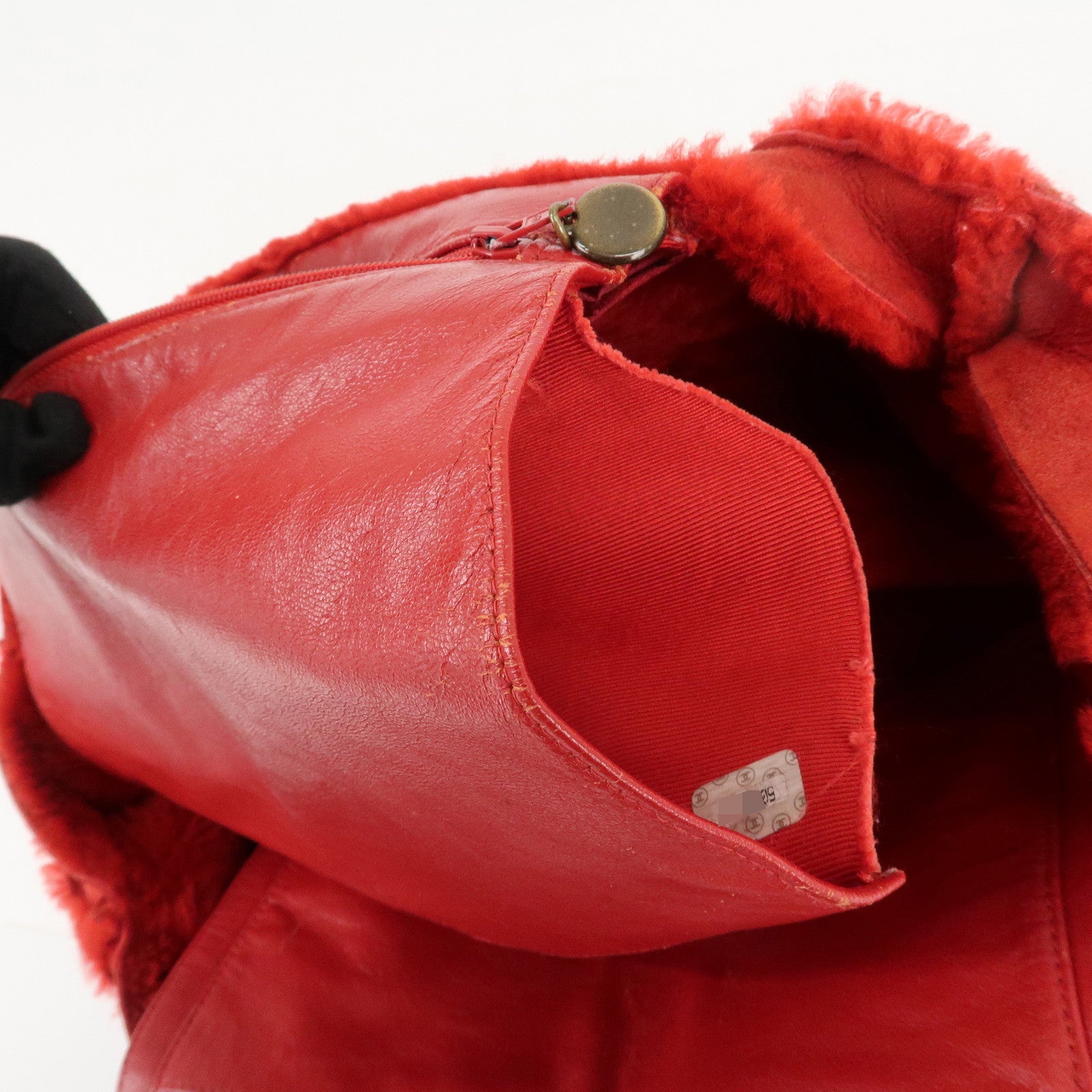 CHANEL Mouton Suede Tote Bag Hand Bag Shoulder Bag Red Used