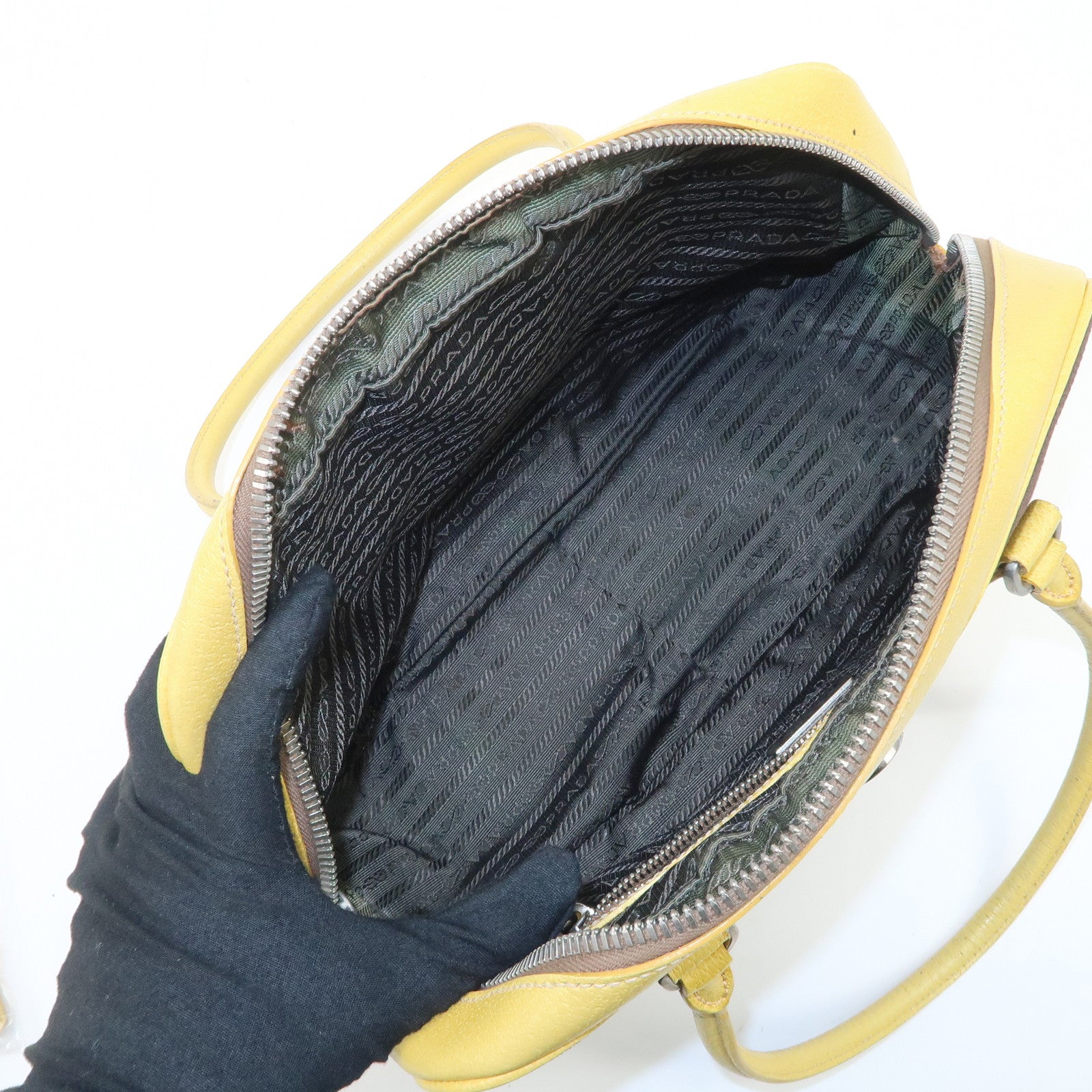 PRADA Canvas Leather Shoulder Bag Hand Bag Brown Yellow Used