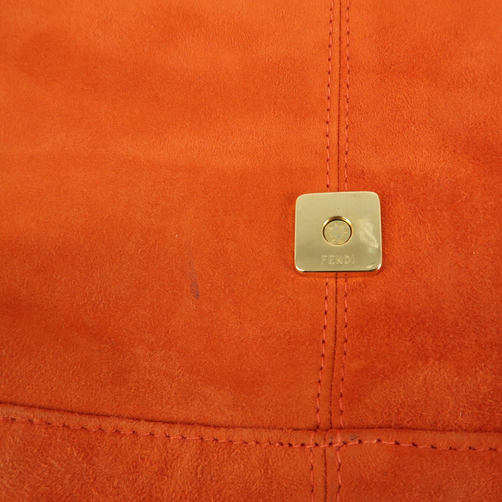 FENDI Mamma Baguette Suede Leather Shoulder Bag Orange 26325 Used