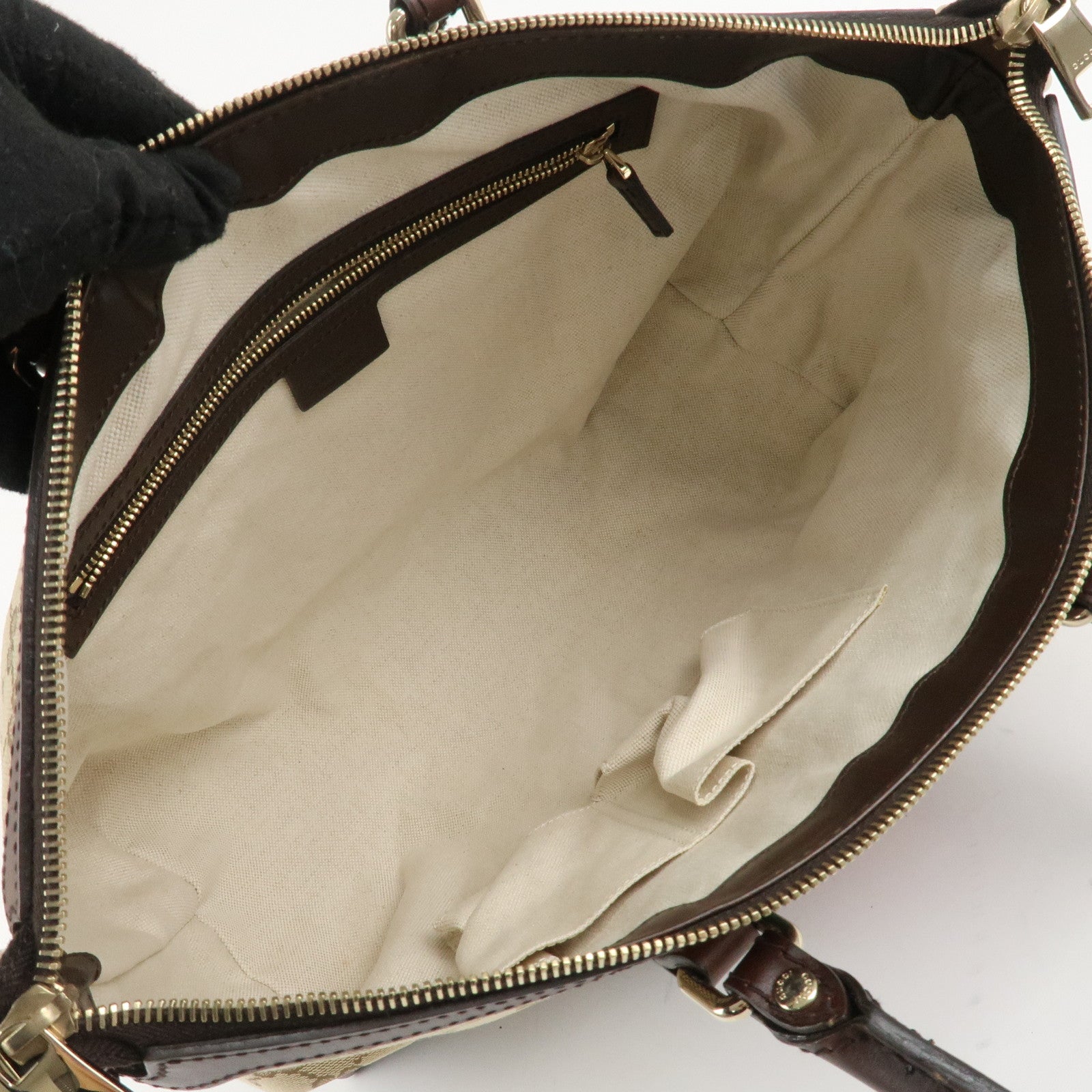 GUCCI Sherry GG Canvas Leather Tote Bag Beige Brown 257341 Used