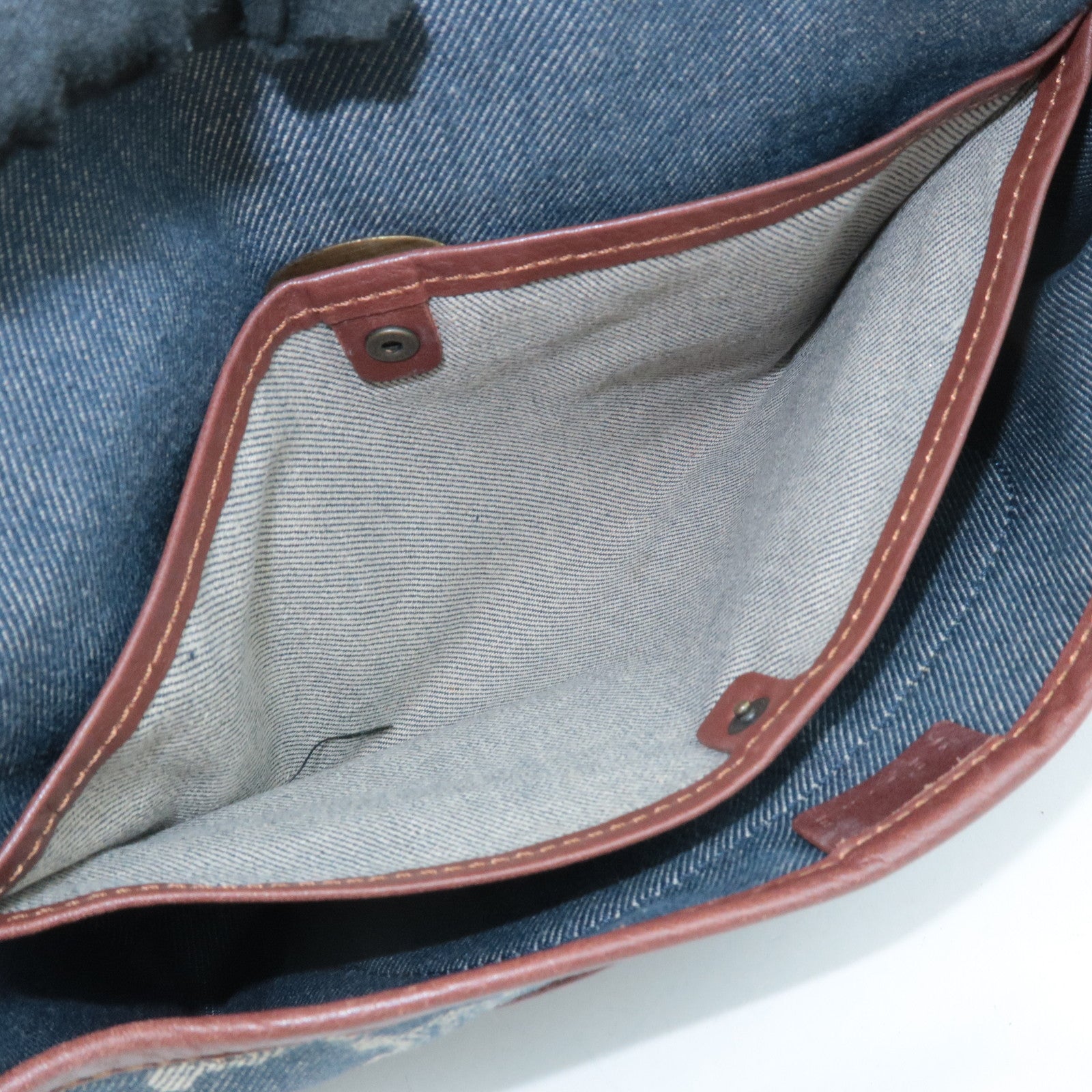 CELINE Macadam Denim Leather Shoulder Bag Blue Brown Used