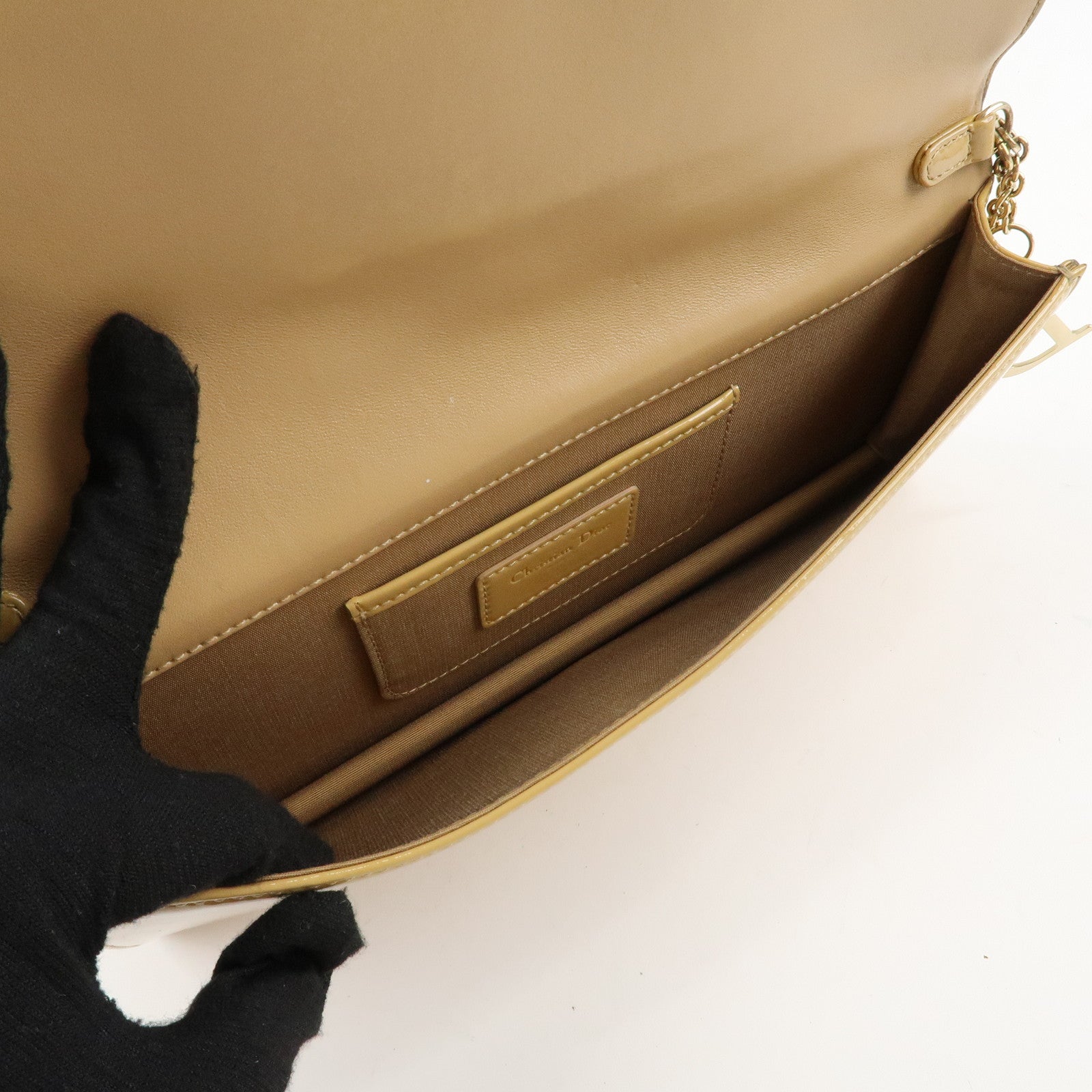 Christian Dior New Lock Cannage Patent Leather Chain Shoulder Bag Used