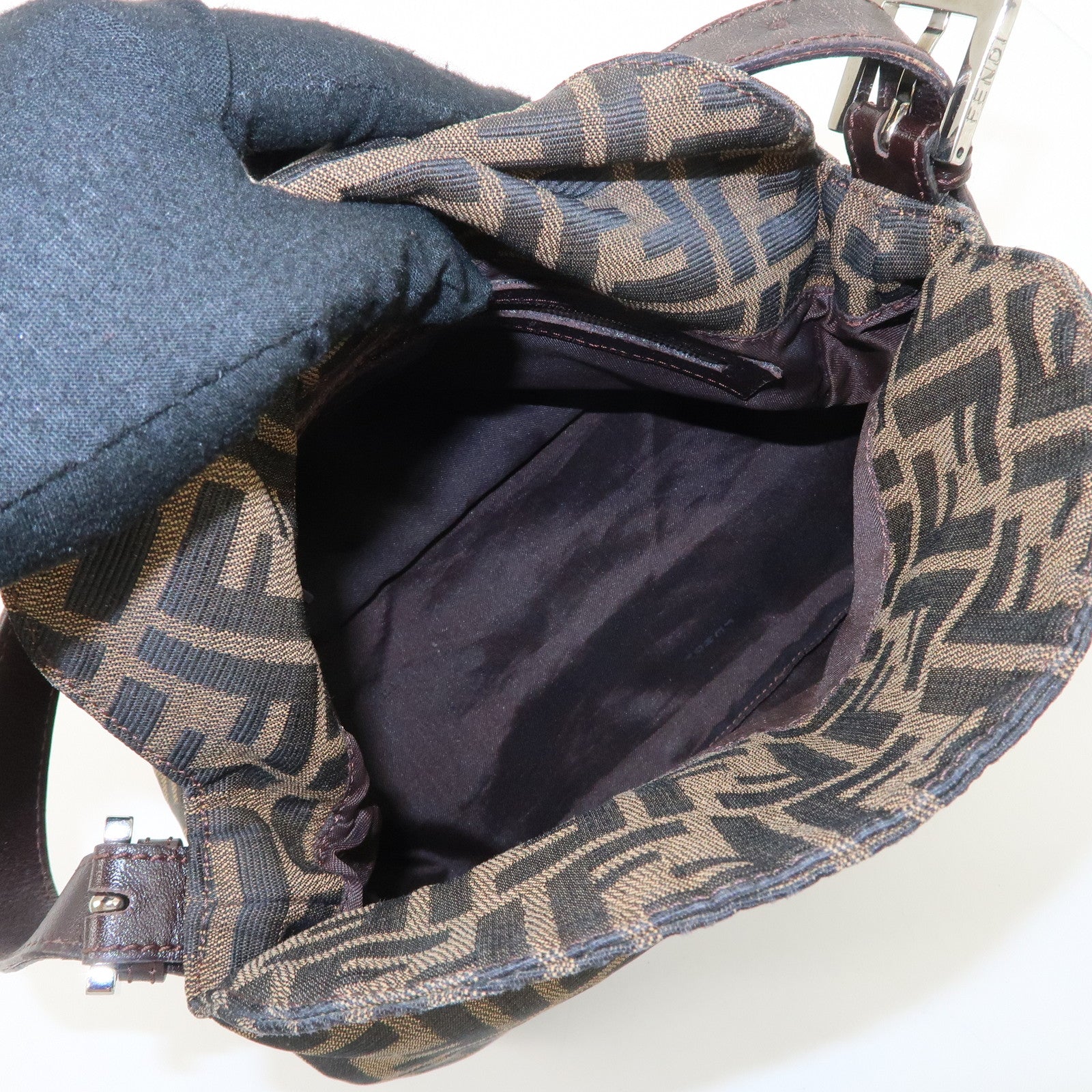 FENDI Zucca Canvas Leather Shoulder Bag Hand Bag 26423Used F/S Used