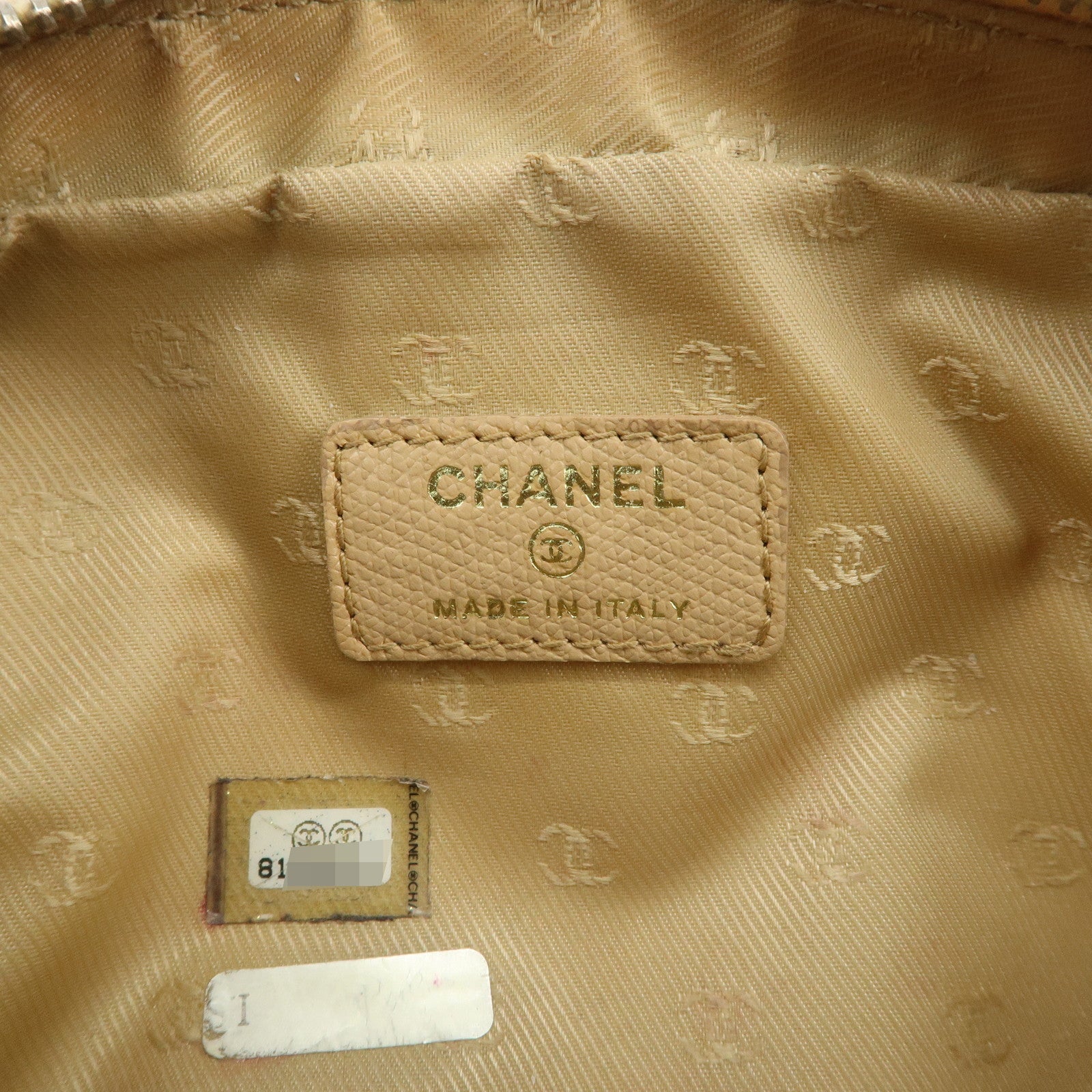 CHANEL COCO Button Leather Cosmetic Pouch Beige Gold A20913 Used