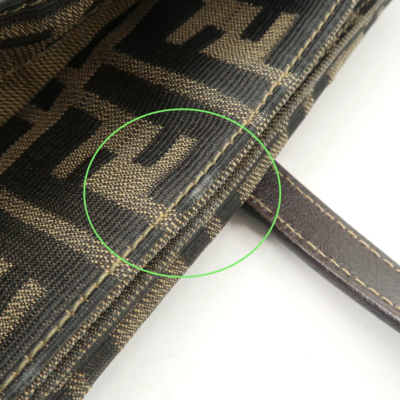 FENDI Zucca Canvas Leather Hand Bag Brown Black Gold Hardware Used