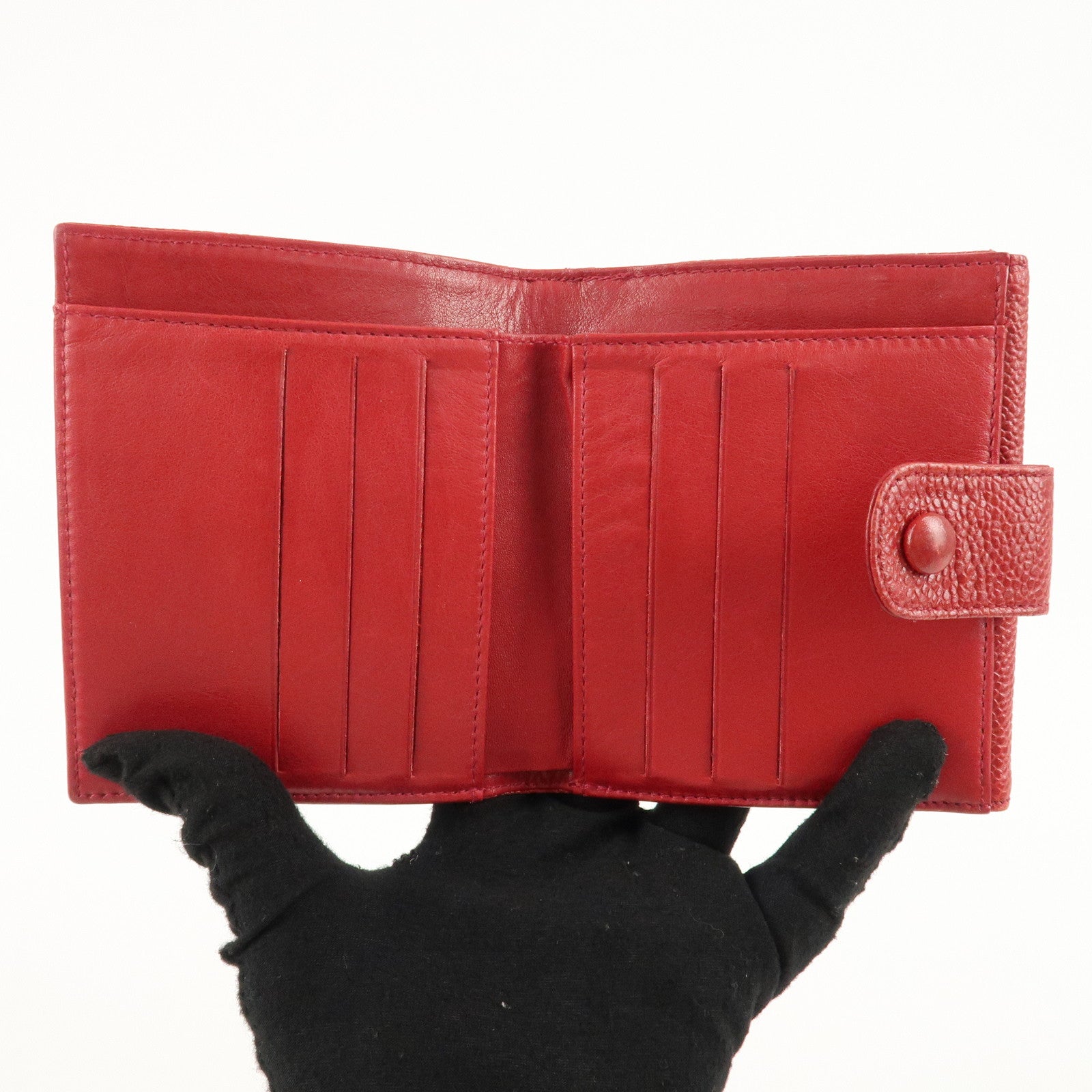 CHANEL Caviar Skin Coco Mark W Hook Compact Wallet A01427 Used