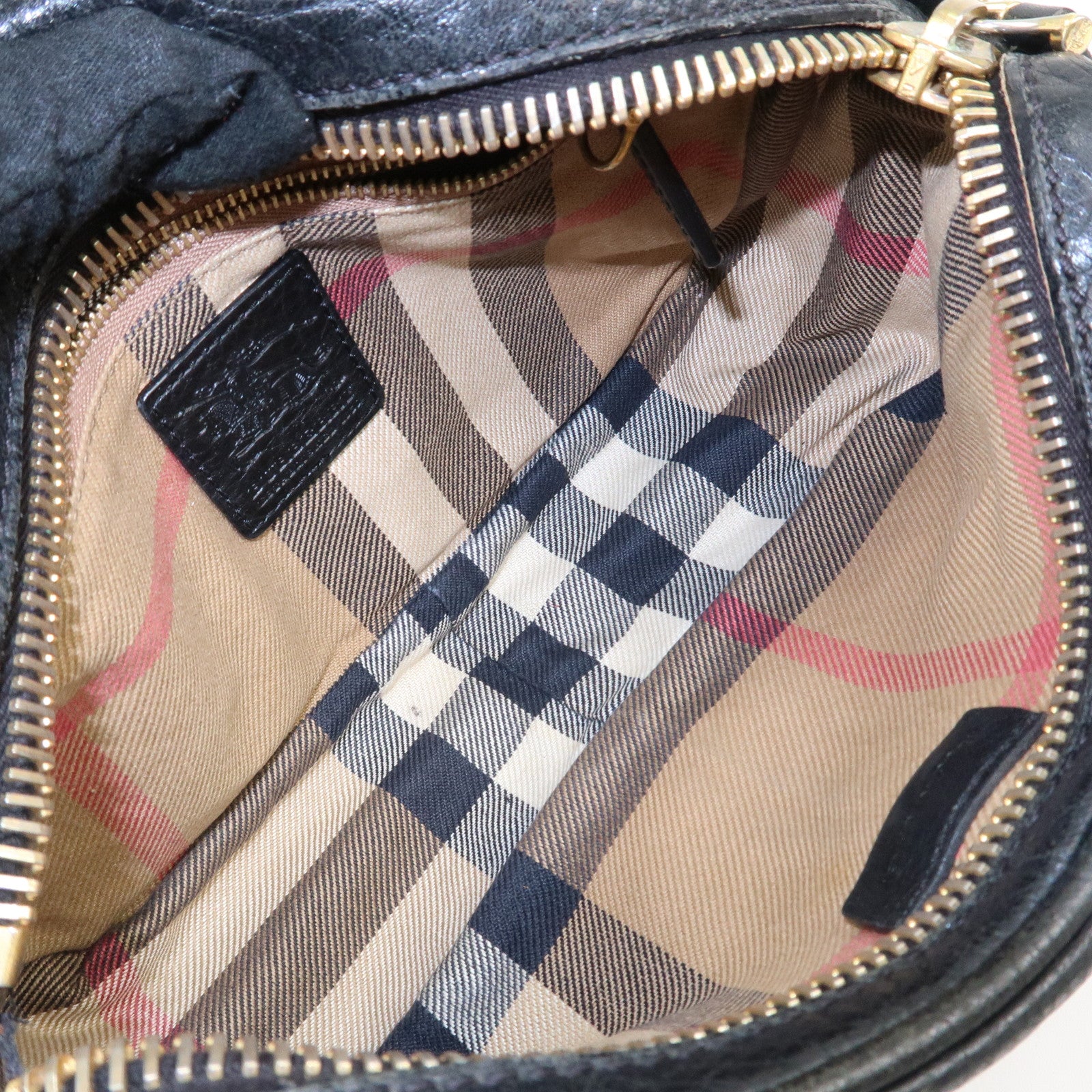 BURBERRY Logo Leather Shoulder Bag Hand Bag Black Used