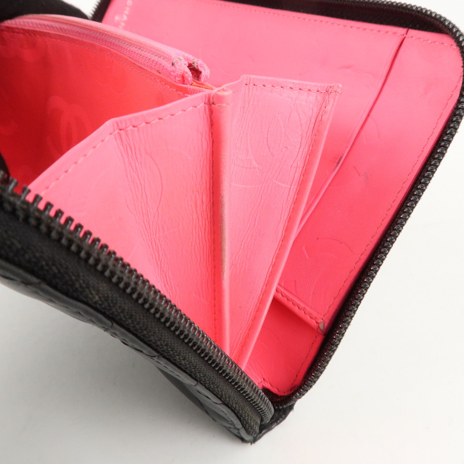 CHANEL Cambon Line Leather Round Zippy Long Wallet Black A26710 Used