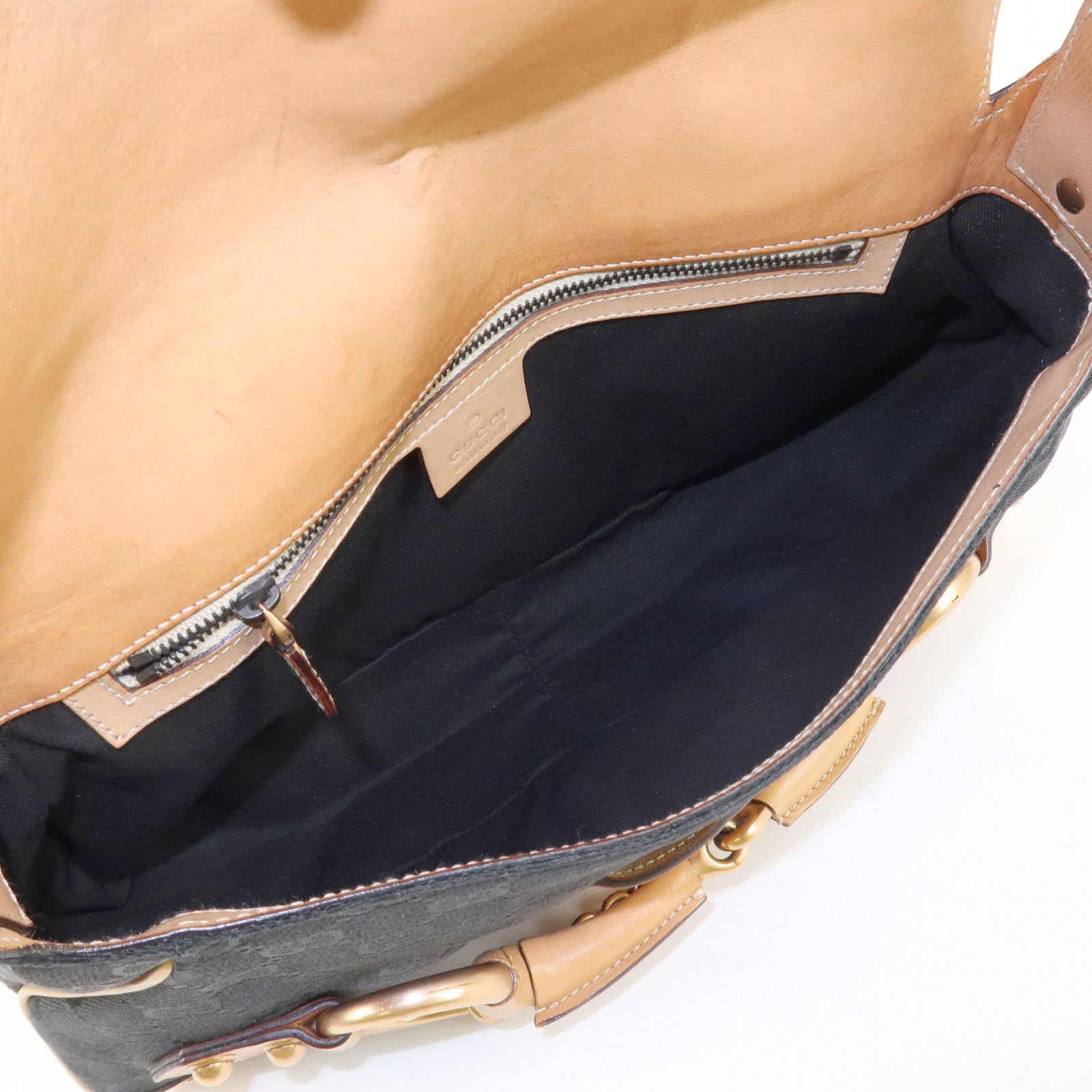 GUCCI Horsebit GG Canvas Leather Studs Shoulder Bag Black 114915 Used