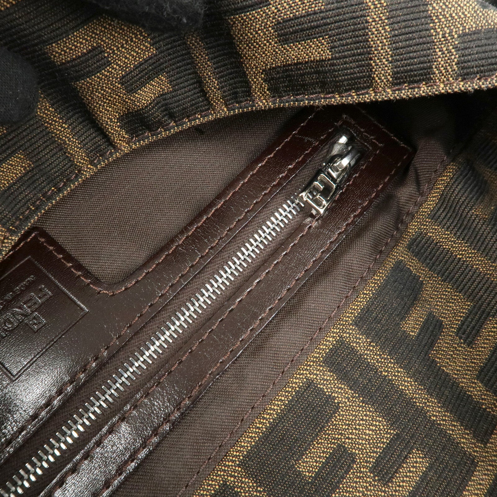 FENDI Mamma Baguette Zucca Canvas Leather Shoulder Bag 26325 Used