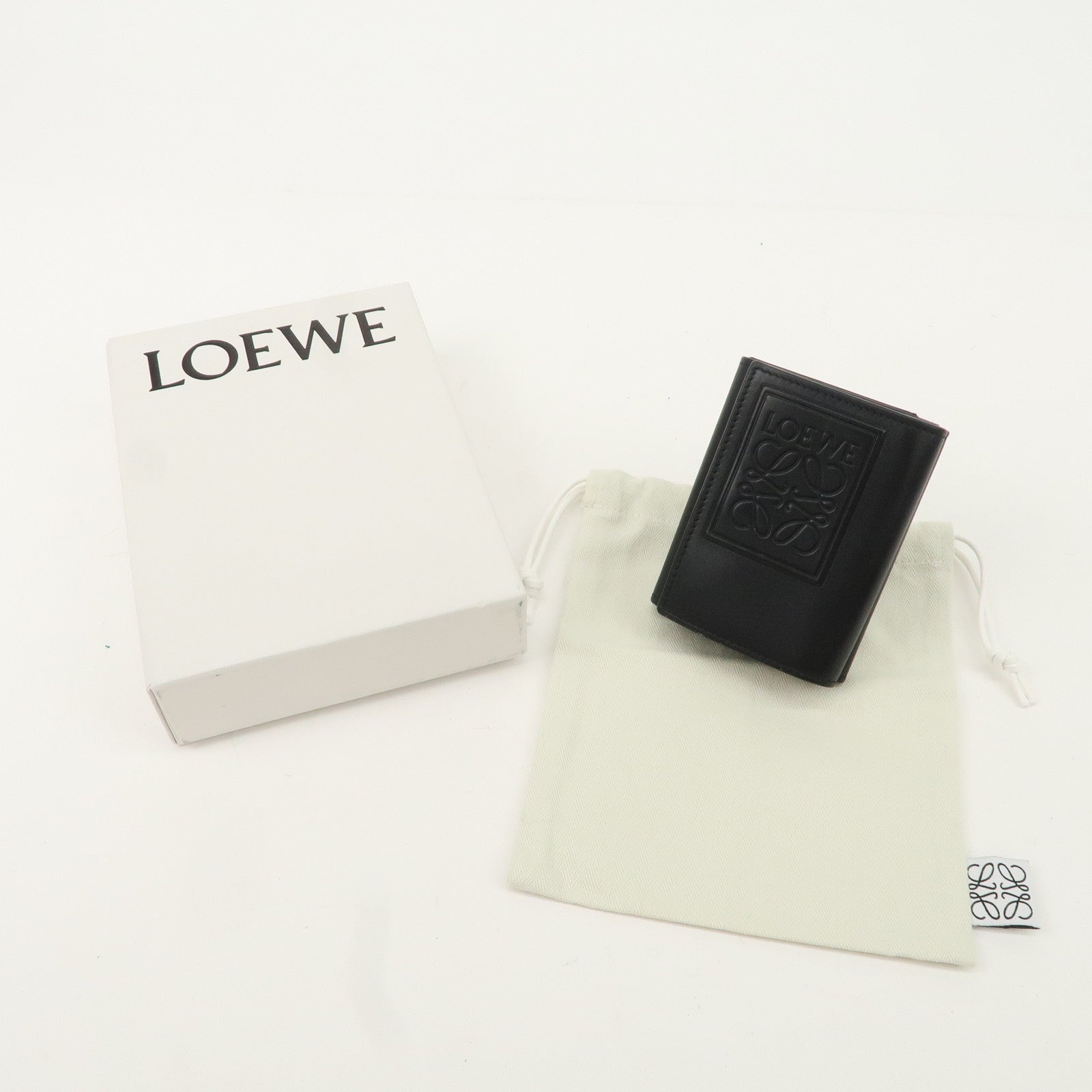 LOEWE Anagram Leather Tri-fold Wallet Black Used