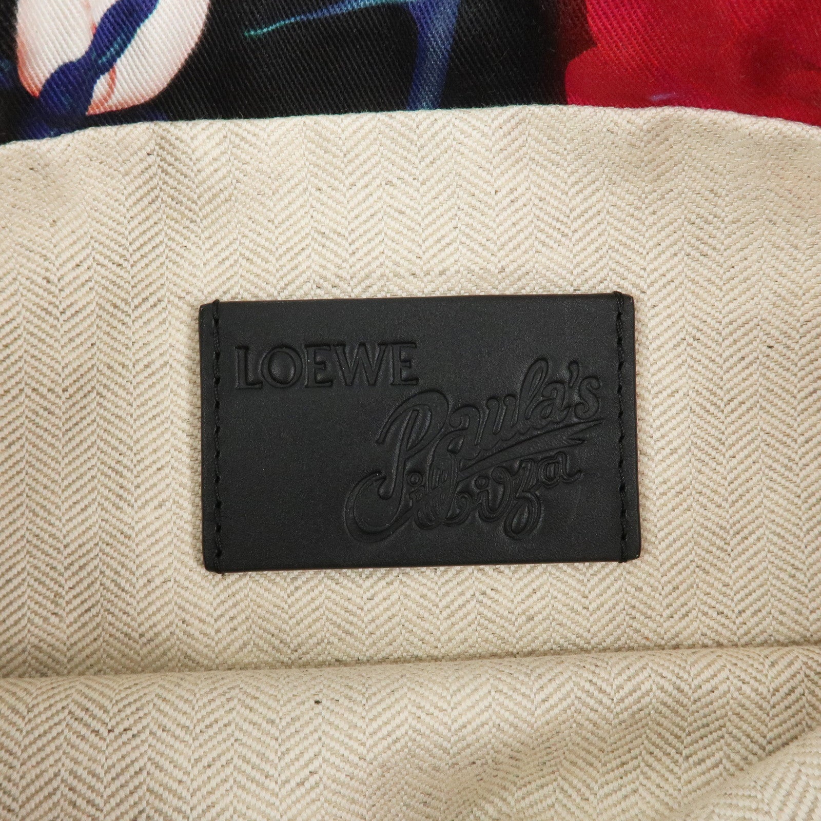 LOEWE Canvas Leather Drawstring Pouch Black Pink Used