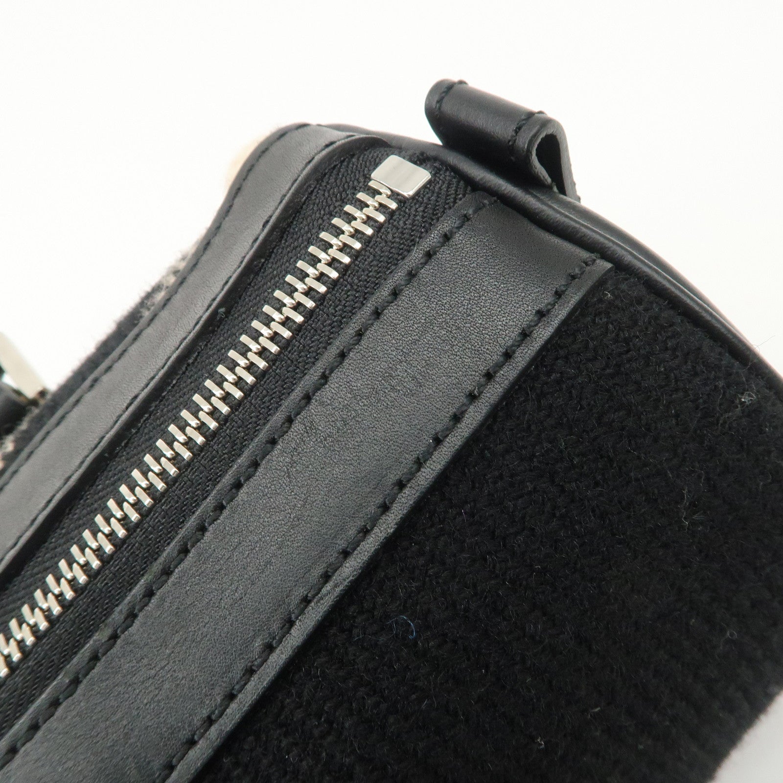 BURBERRY Wool Leather Boston Bag Hand Bag Black Beige Purple Used