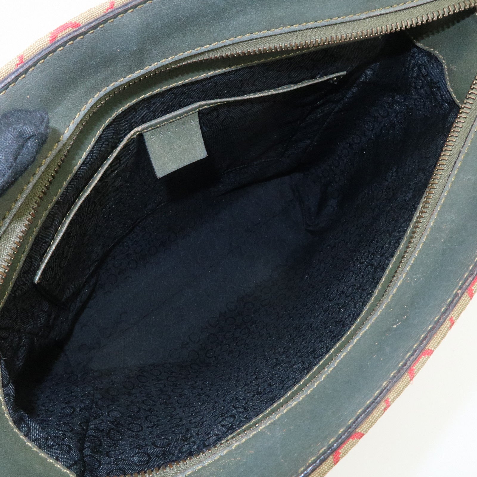 CELINE Macadam Canvas Hand Bag Brown Red Khaki Used